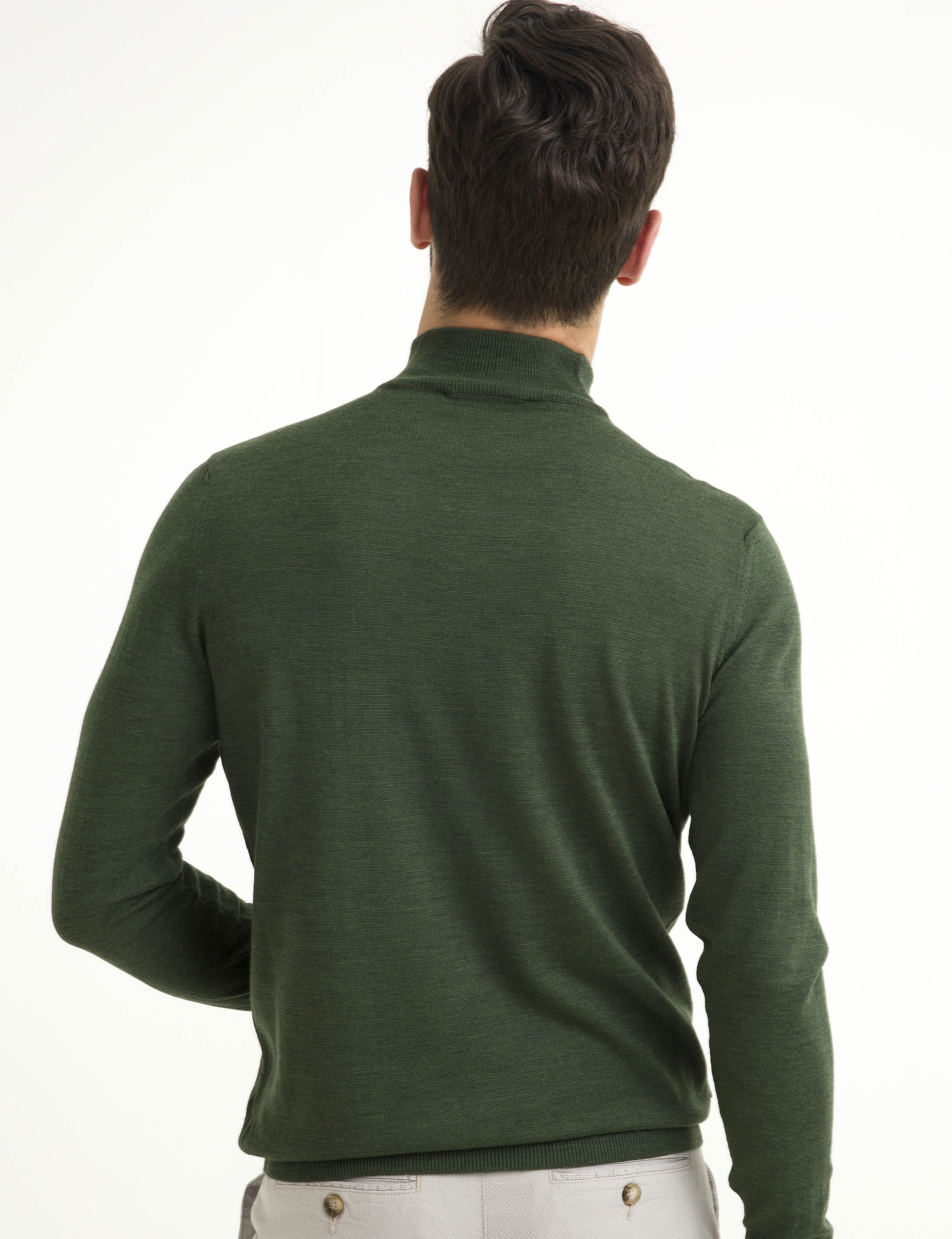 Yeşil Slim Fit Yarım Balıkçı Yaka Yün Karışımlı Basic Triko Kazak