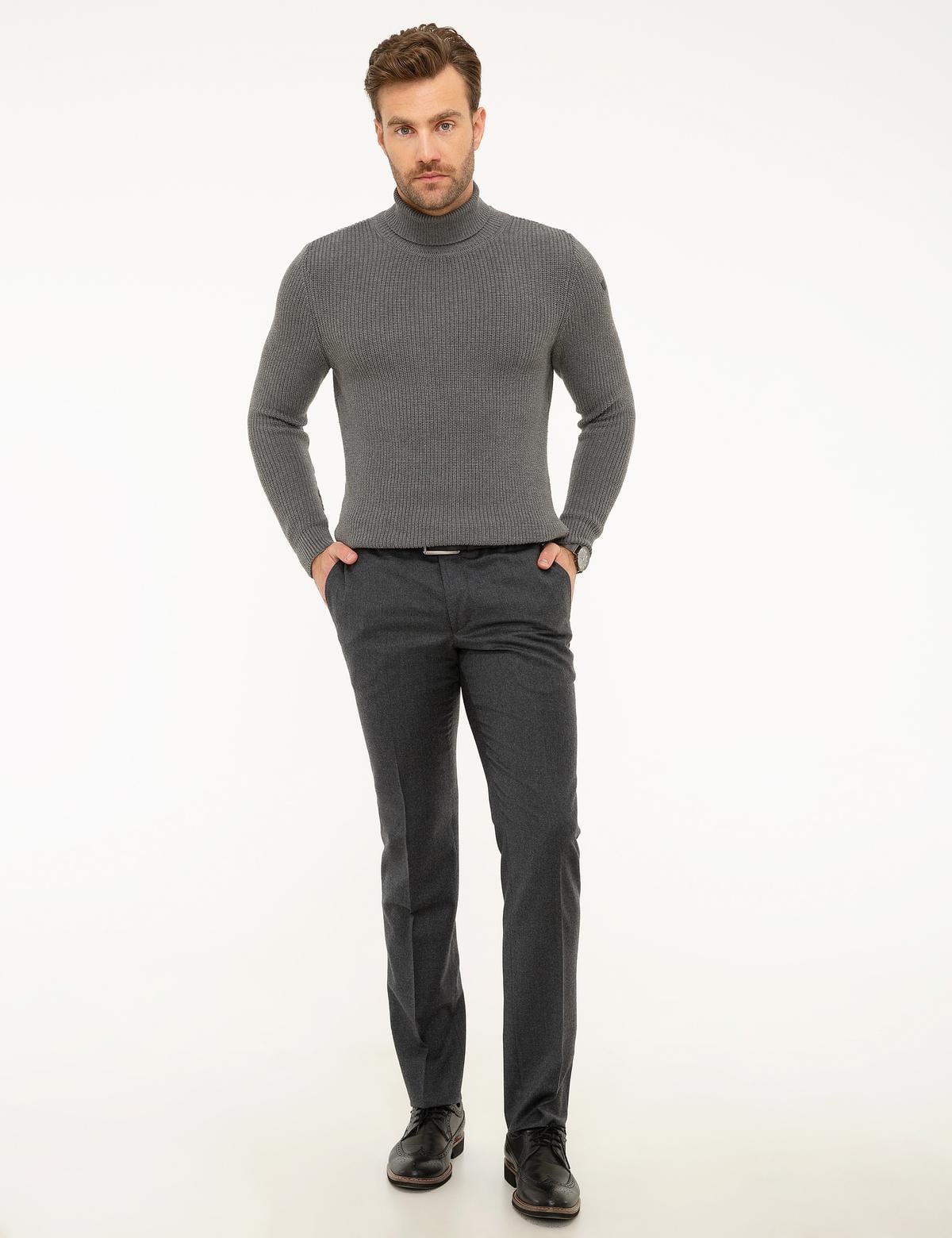 Gri Melanj Slim Fit Triko Kazak - 50193385063