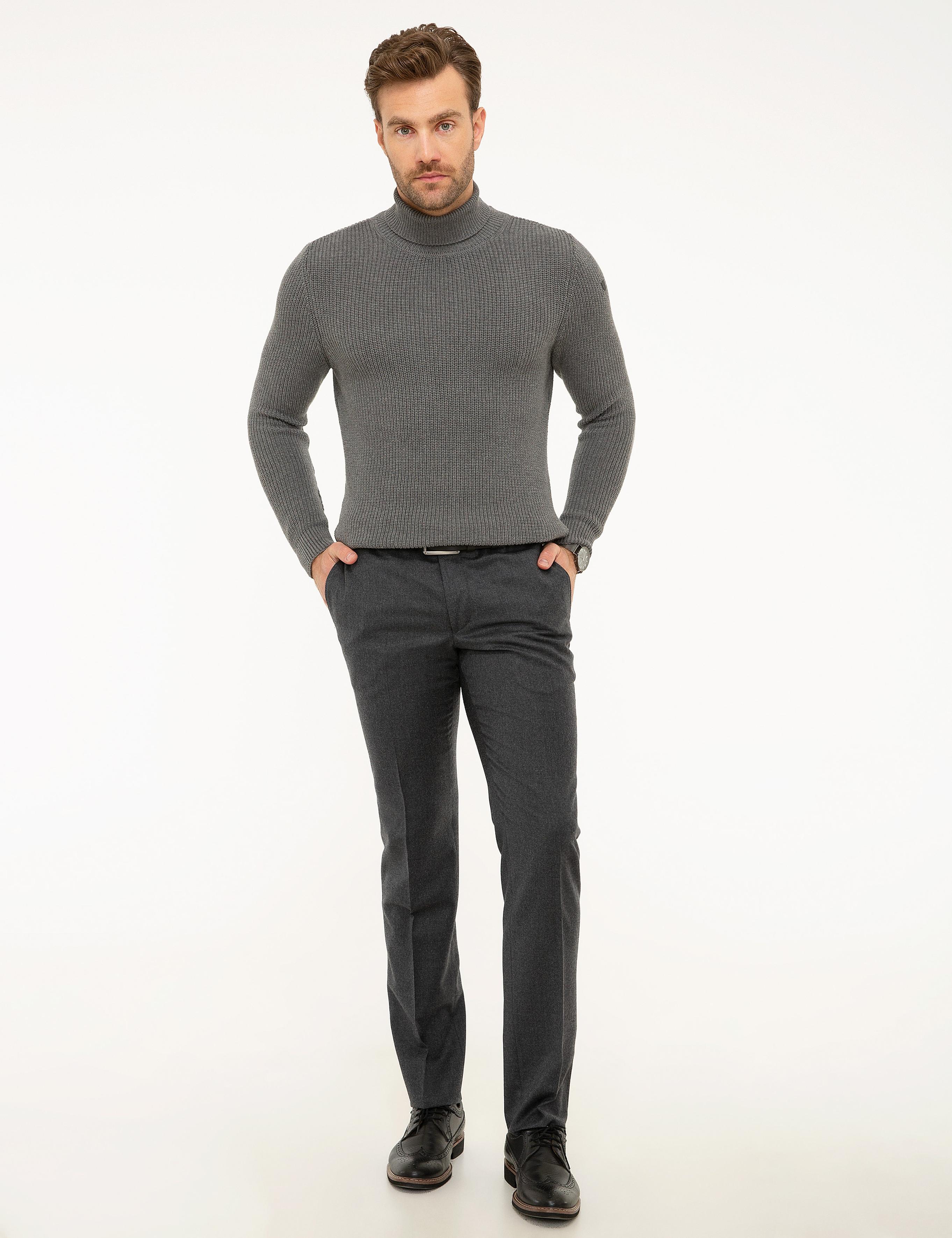 Gri Melanj Slim Fit Triko Kazak