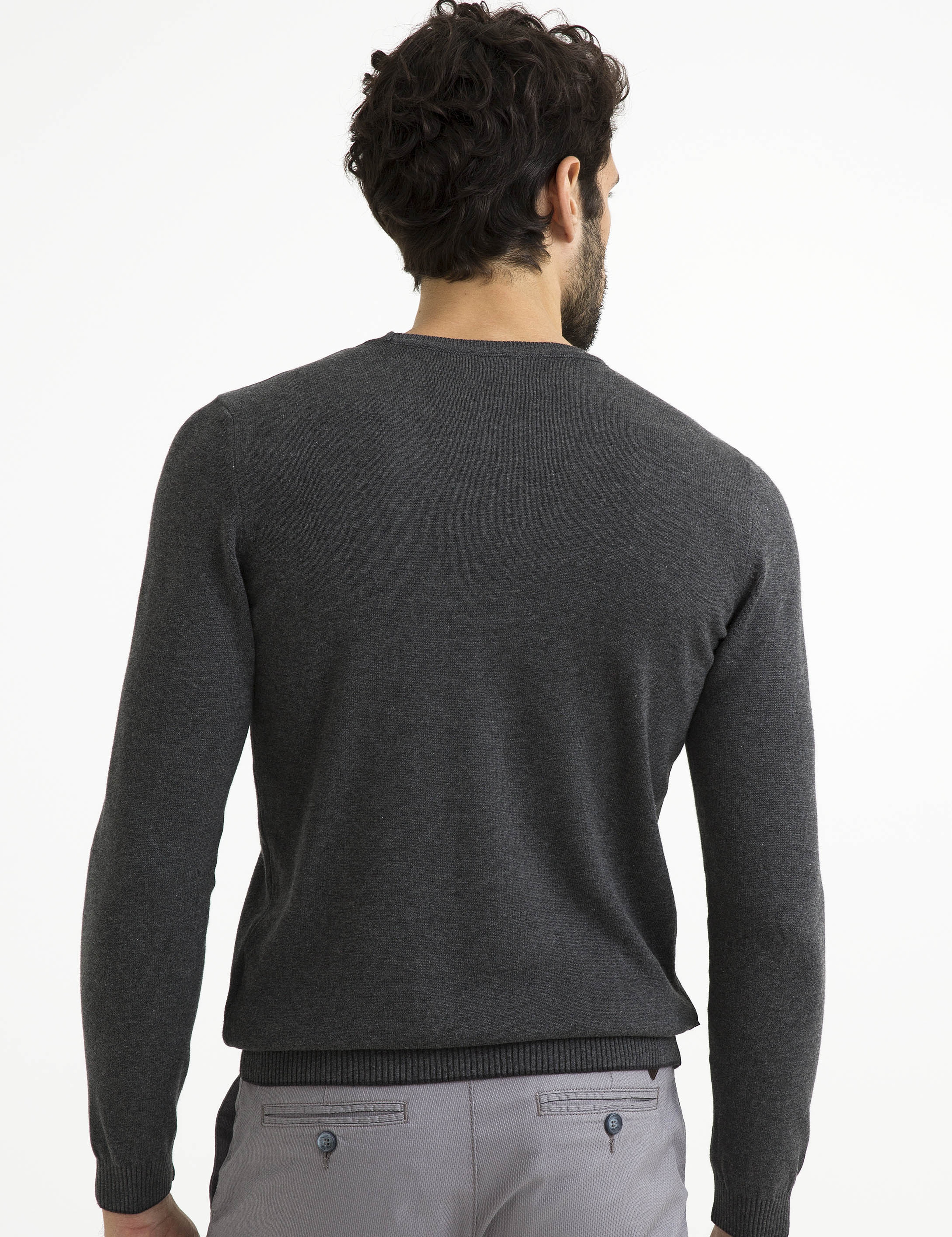Gri Melanj Slim Fit Bisiklet Yaka Basic Triko Kazak - Image 5