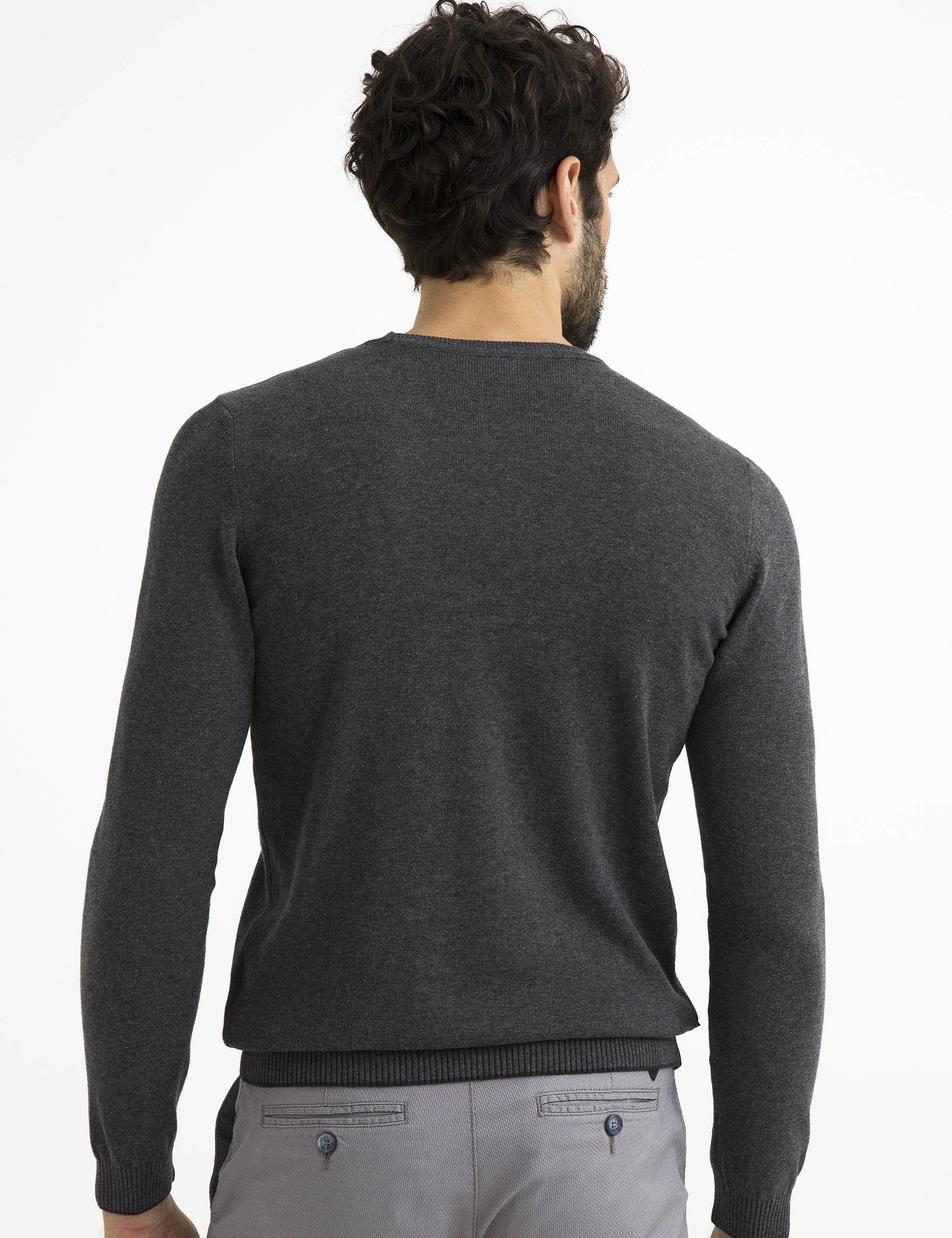 Gri Melanj Slim Fit Bisiklet Yaka Basic Triko Kazak