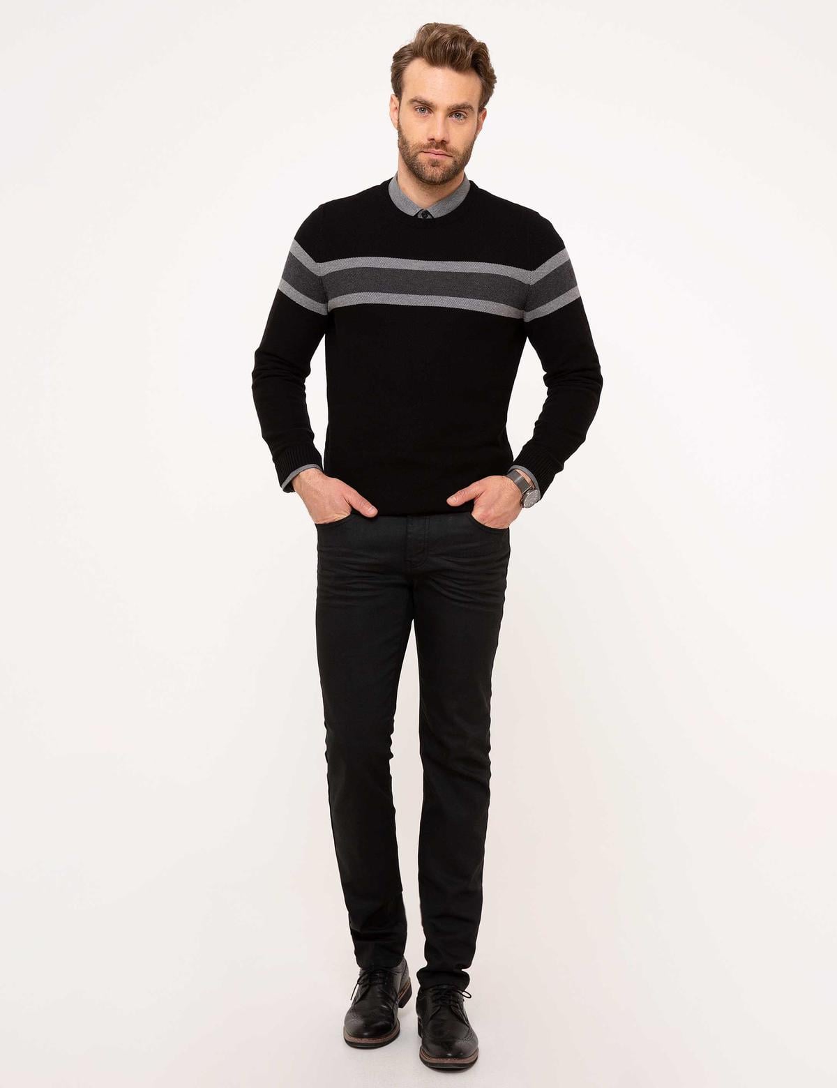 Siyah Slim Fit Kazak - 50208708006