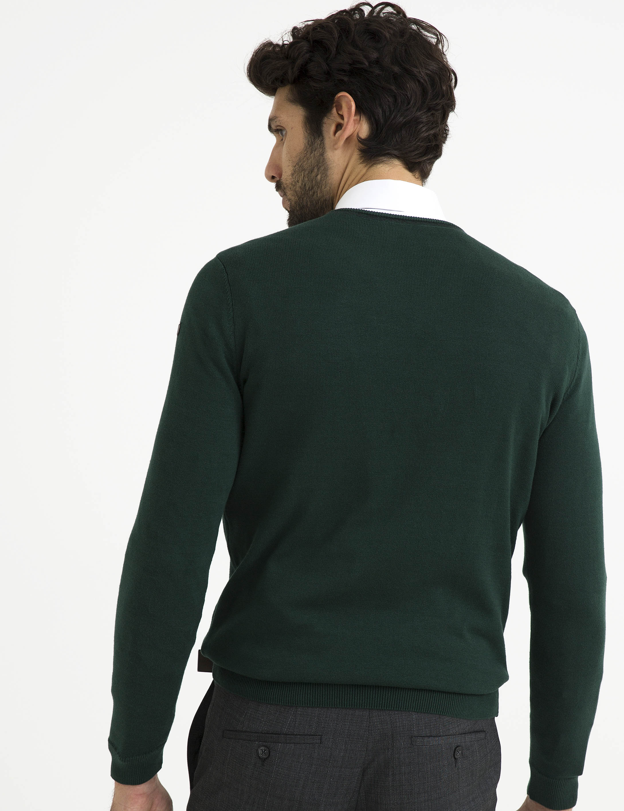 Yeşil Slim Fit V Yaka Triko Kazak - Image 5
