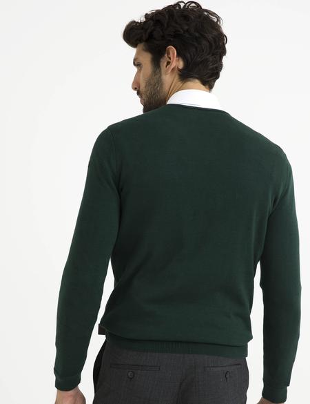 Yeşil Slim Fit V Yaka Triko Kazak - 50194465077