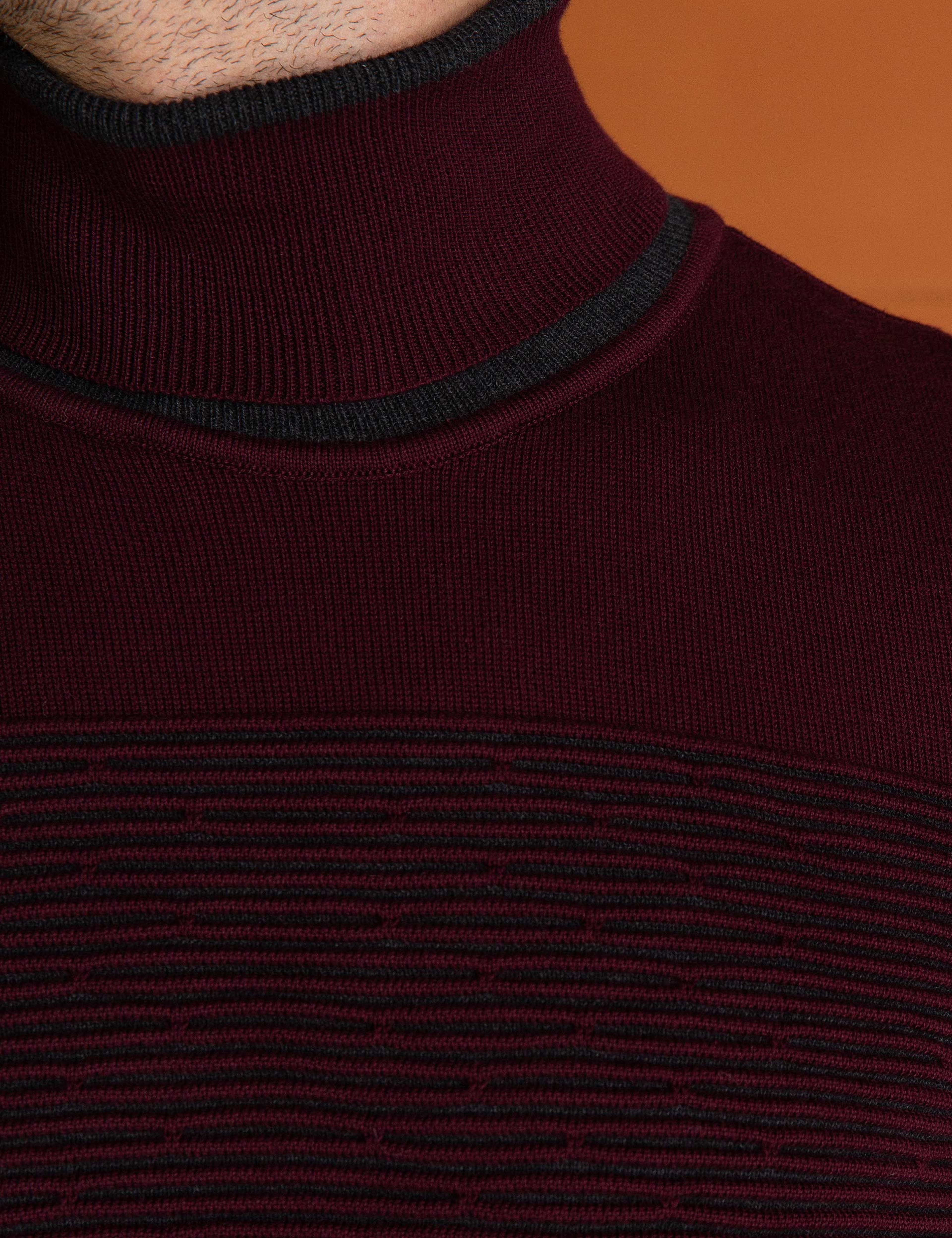 Bordo Slim Fit Balıkçı Yaka Triko Kazak - Image 5