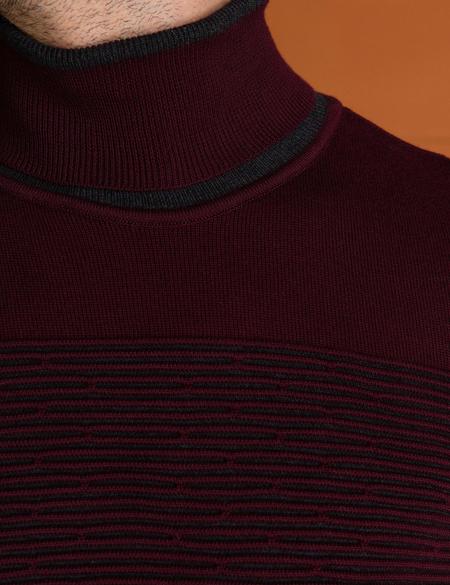Bordo Slim Fit Balıkçı Yaka Triko Kazak - 50193384033