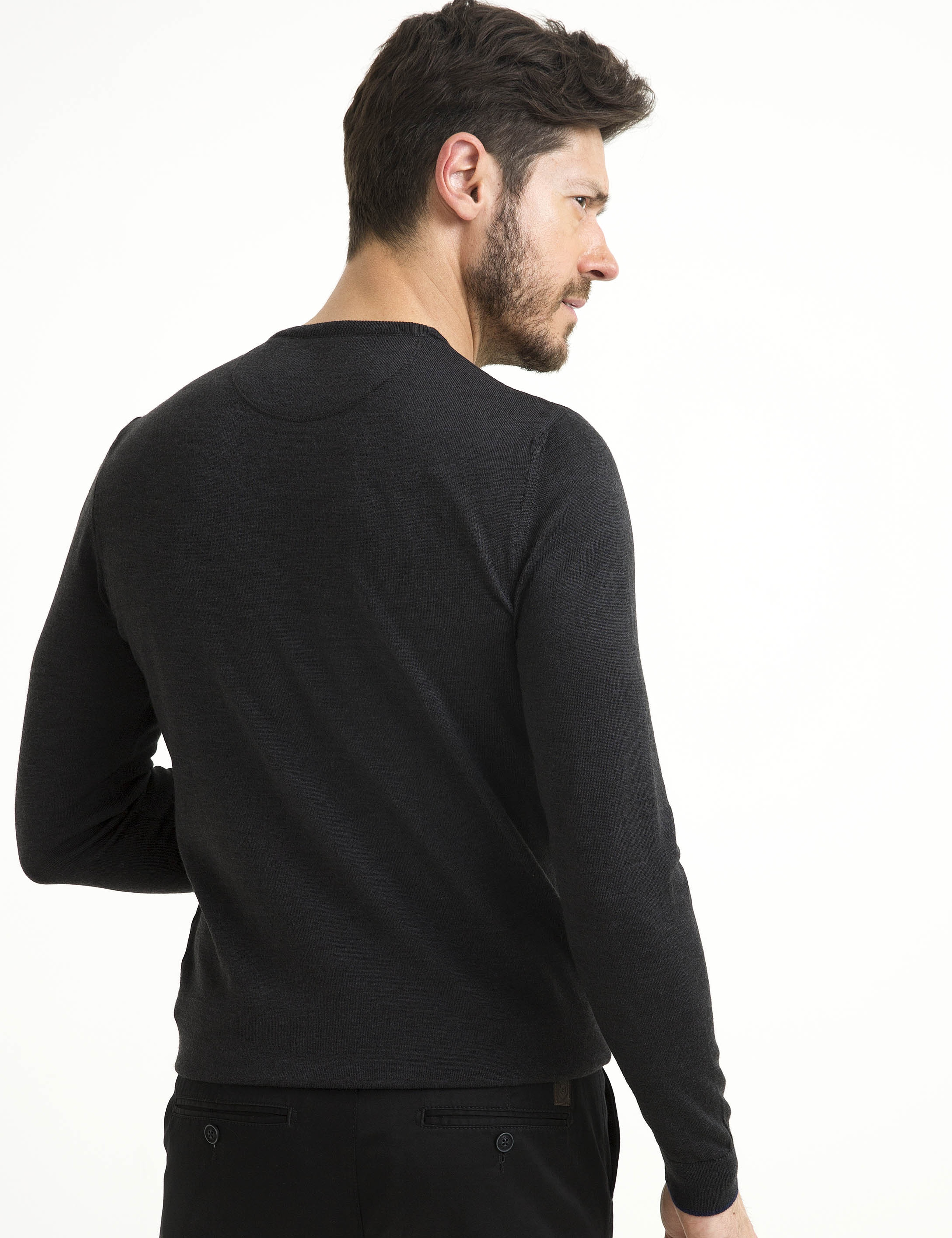Antrasit Melanj Slim Fit Bisiklet Yaka Yün Karışımlı Basic Triko Kazak