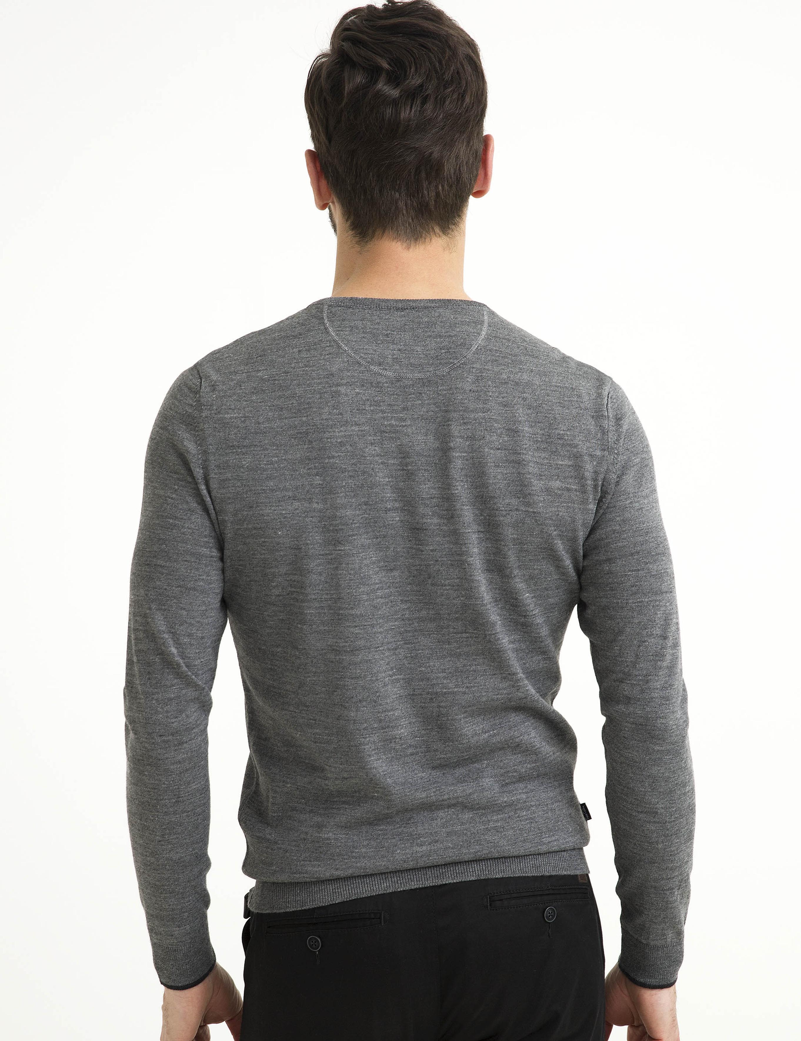 Gri Melanj Slim Fit Basic Kazak