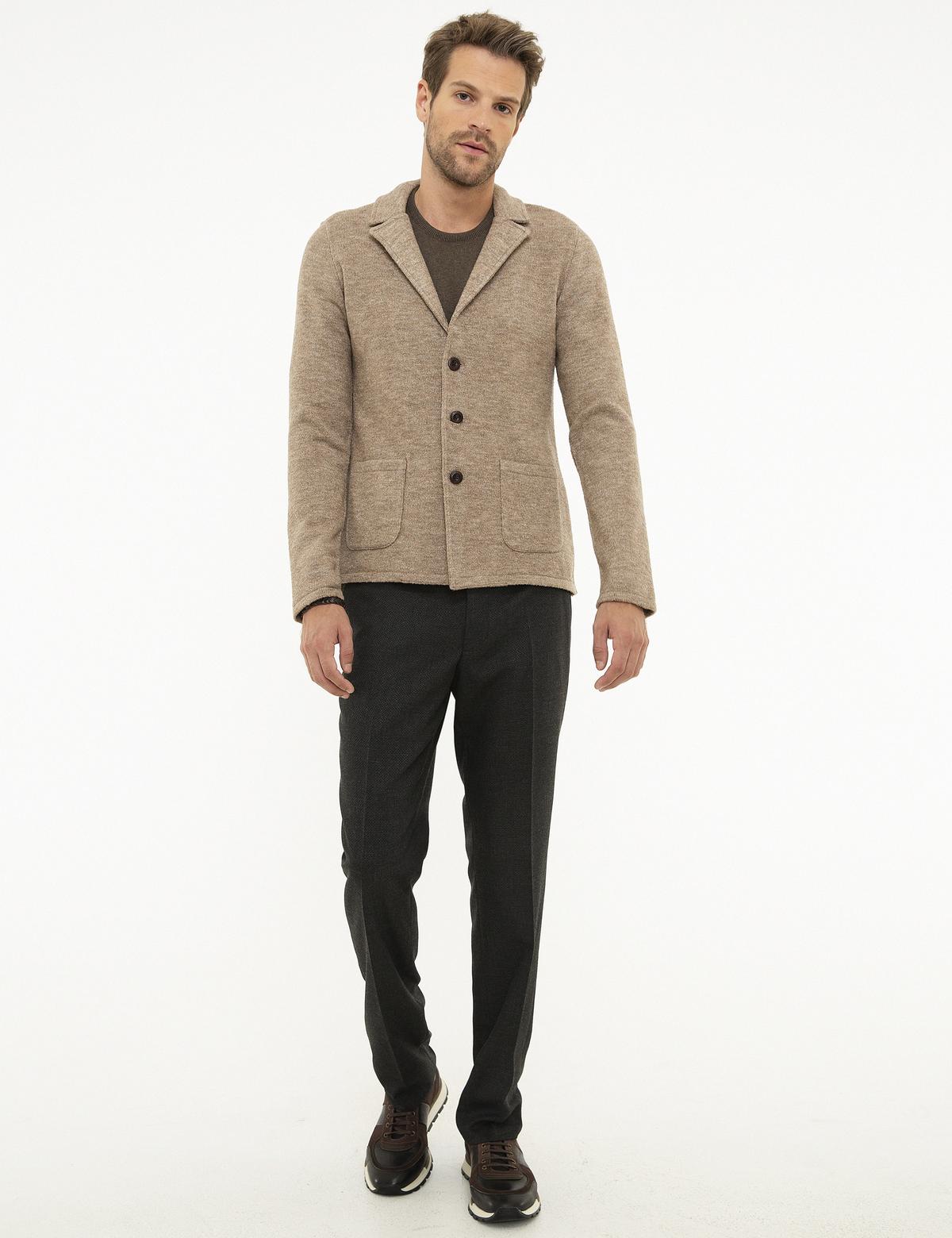 Bej Slim Fit Triko Hırka - 50208825026