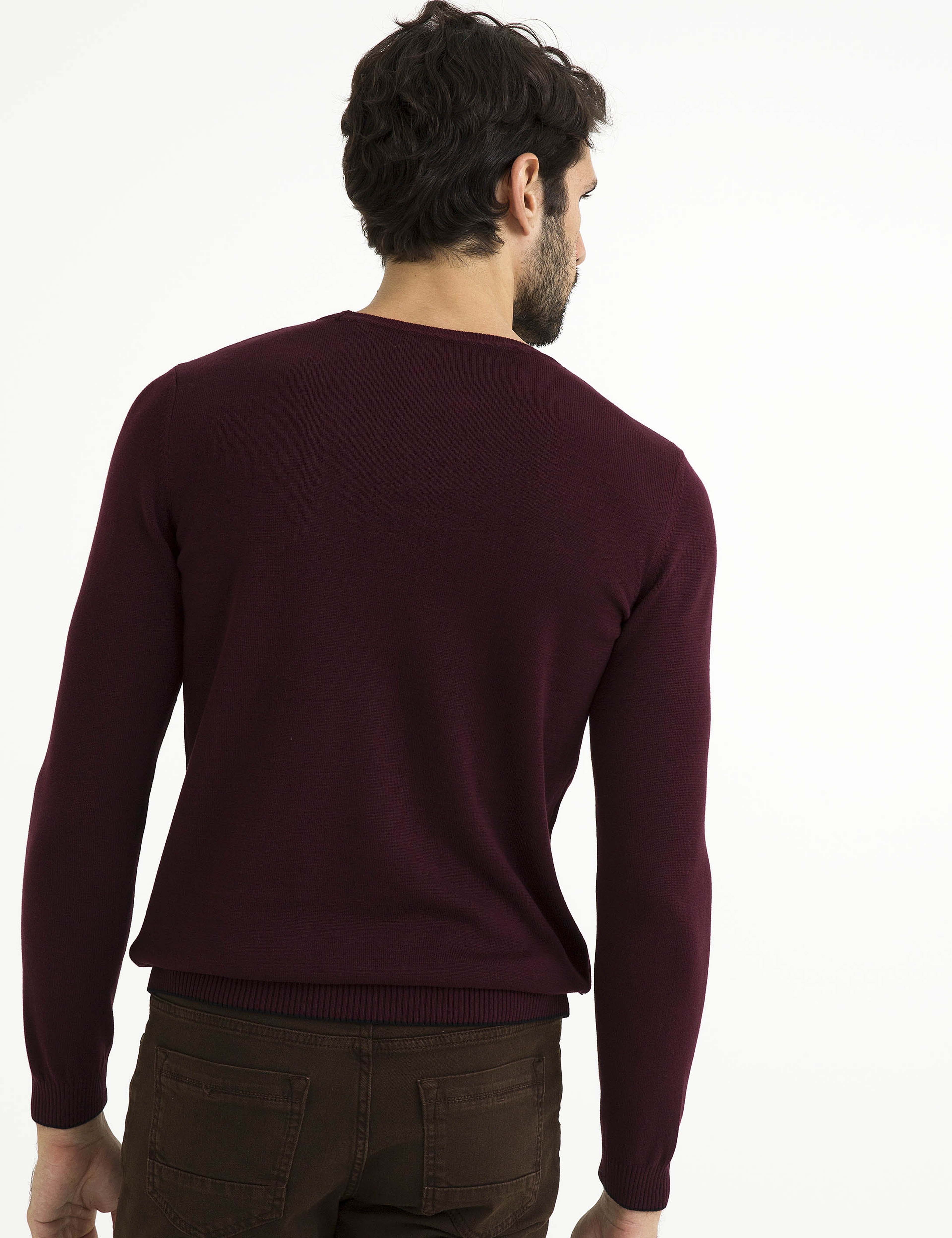 Bordo Slim Fit Bisiklet Yaka Basic Triko Kazak