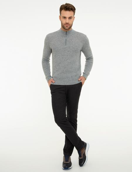 Gri Slim Fit Fermuarlı Triko Kazak - 50208903006