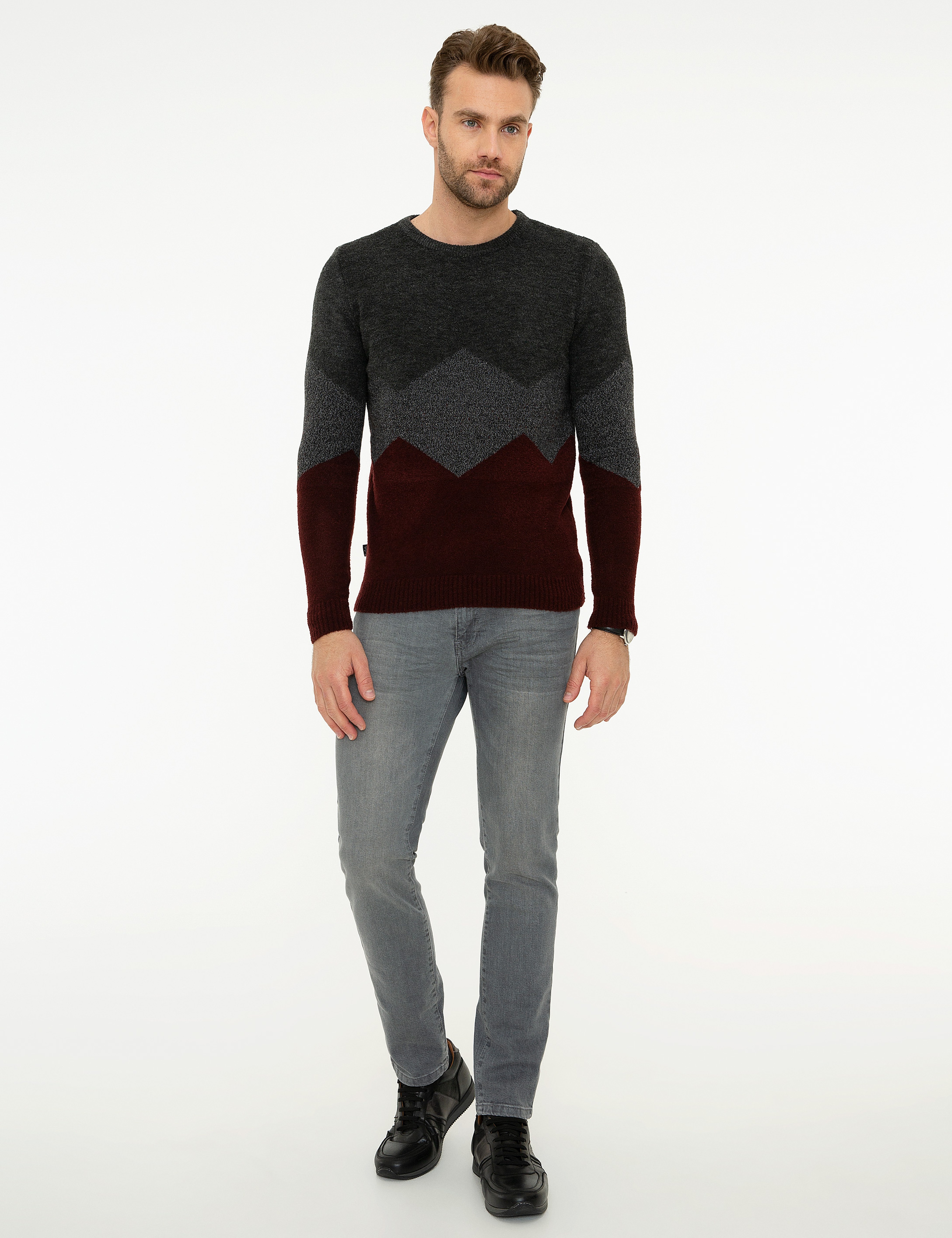 Koyu Gri Slim Fit Triko Kazak - Image 5