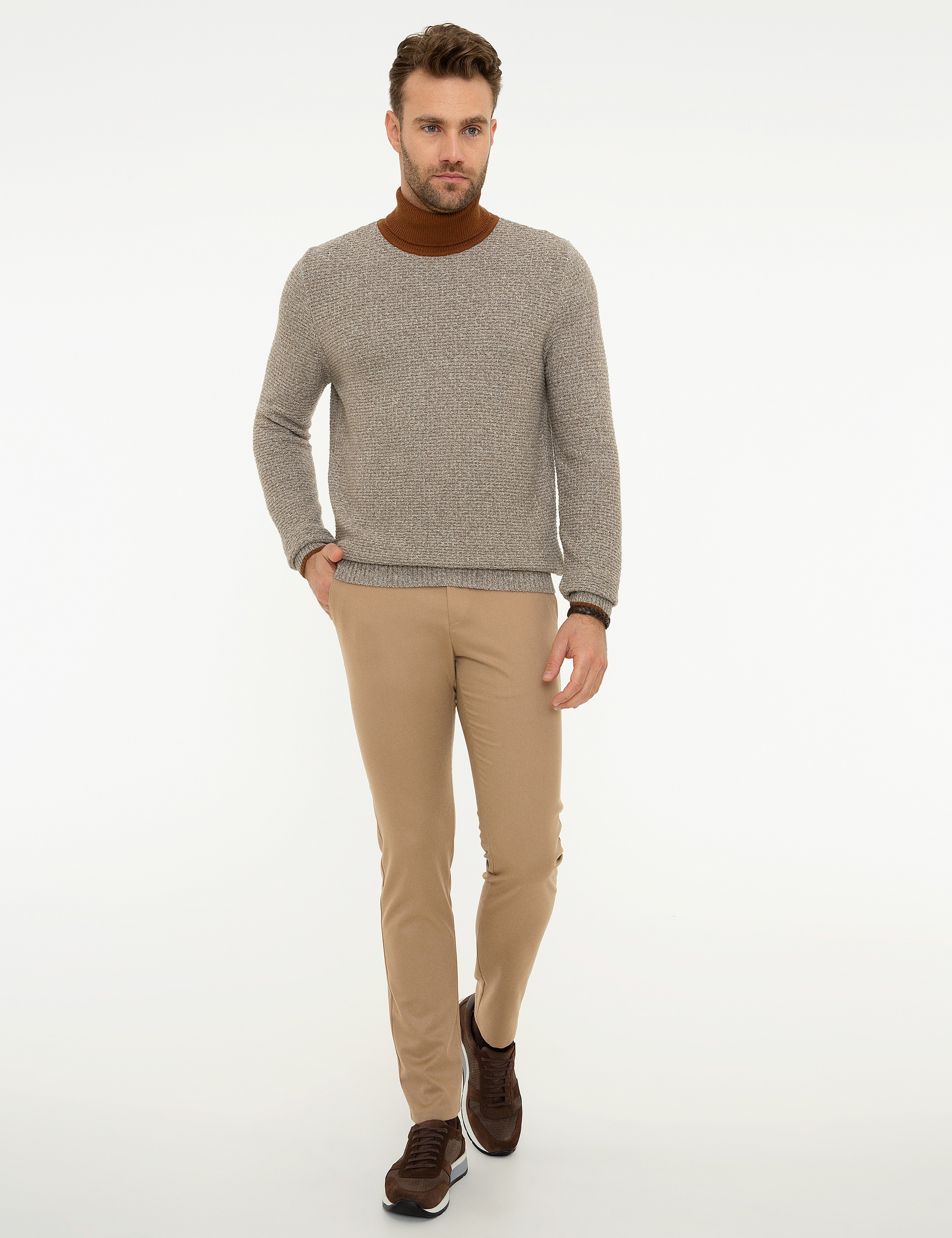 Vizon Slim Fit Tam Balıkçı Yaka Triko Kazak - Image 5