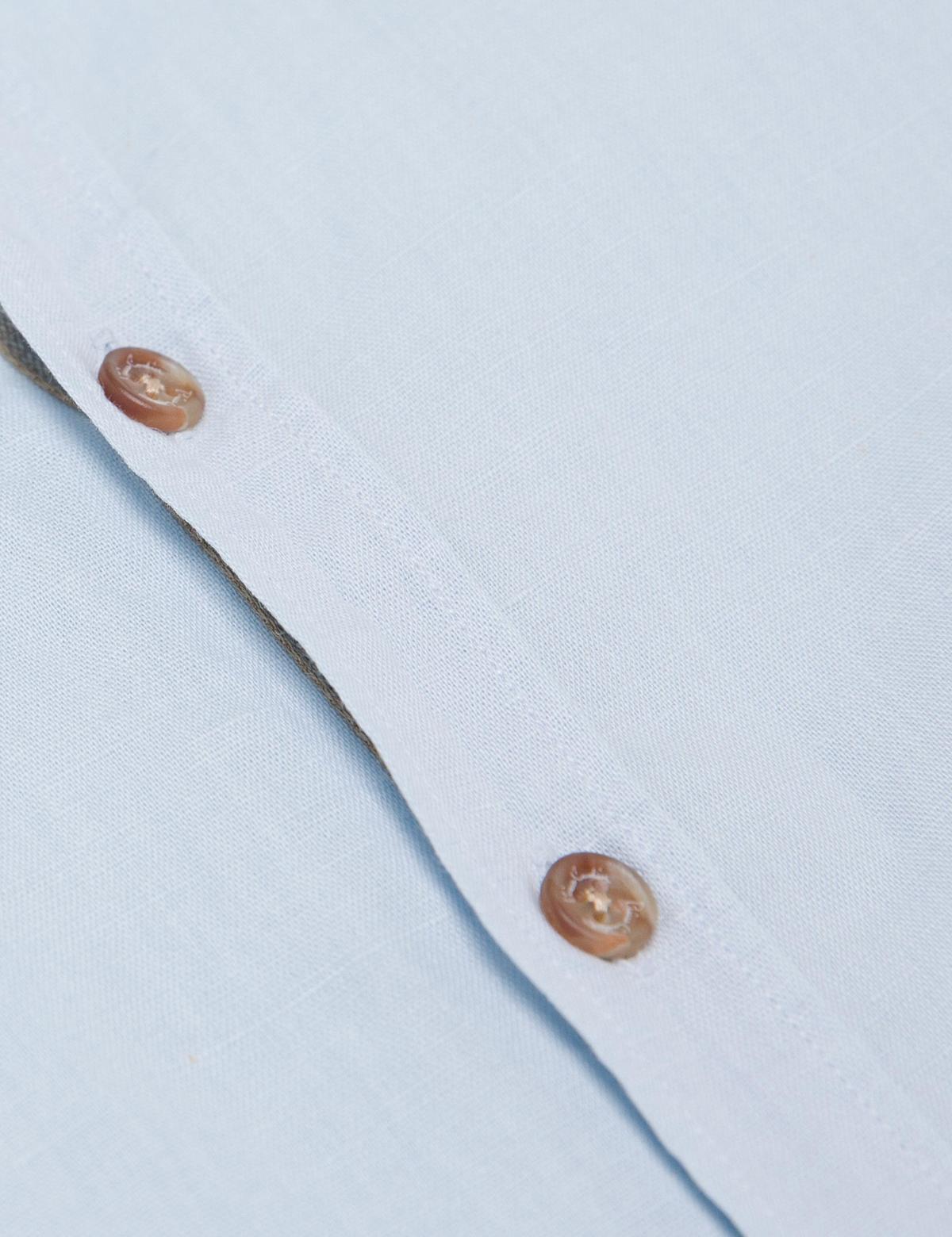 Açık Mavi Slim Fit Keten Karışımlı Gömlek - 50185777117