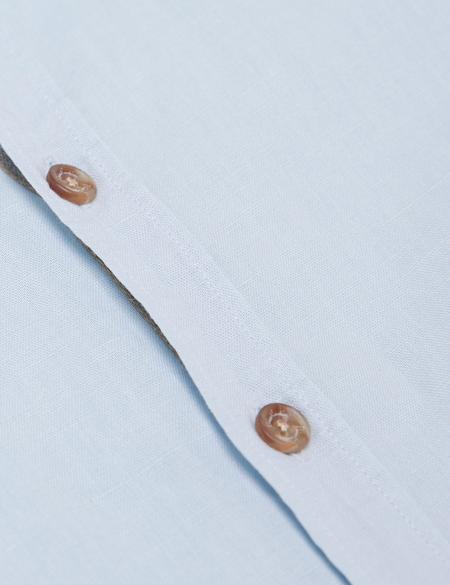 Açık Mavi Slim Fit Keten Karışımlı Gömlek - 50185777117