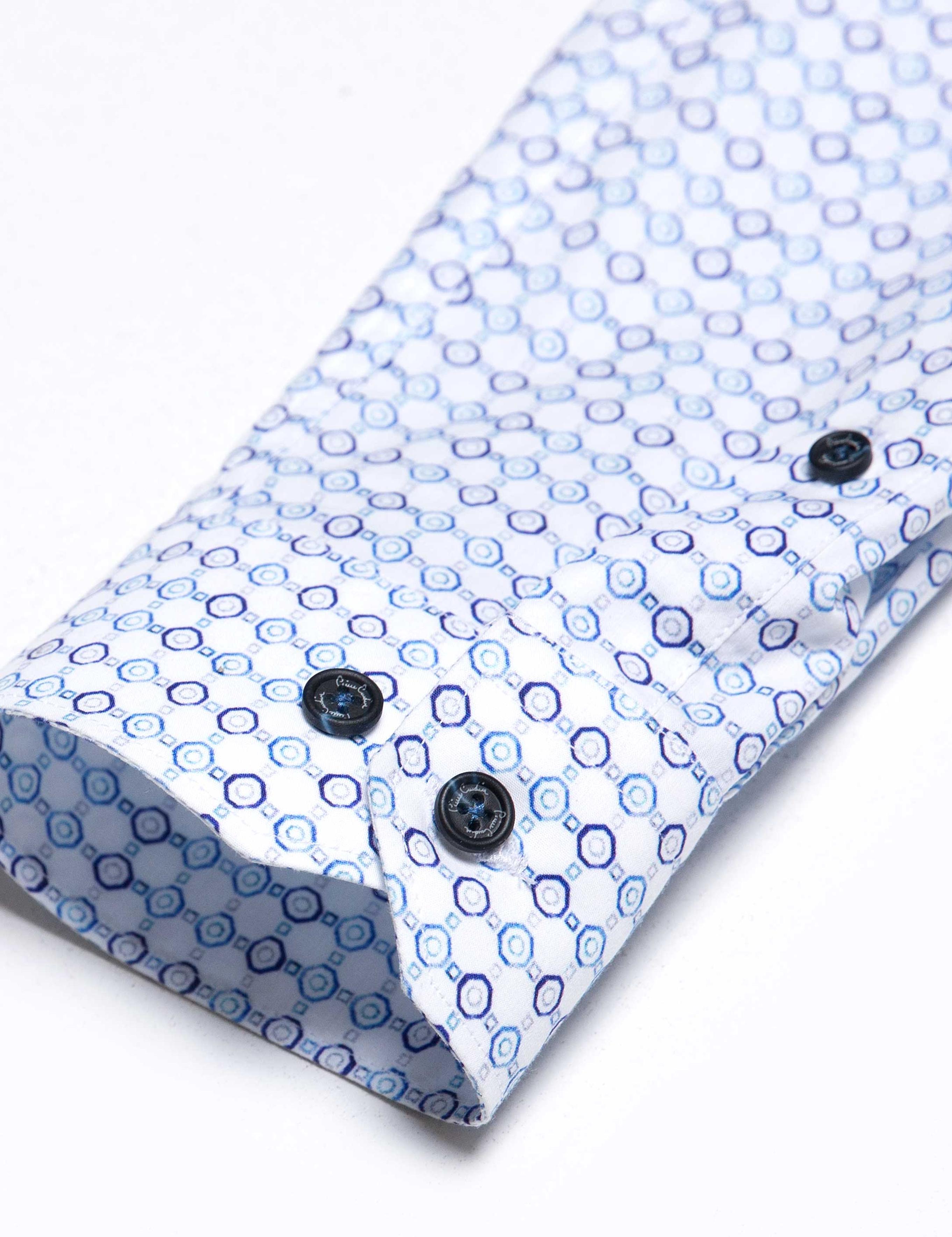 Mavi Detaylı Beyaz Slim Fit Gömlek