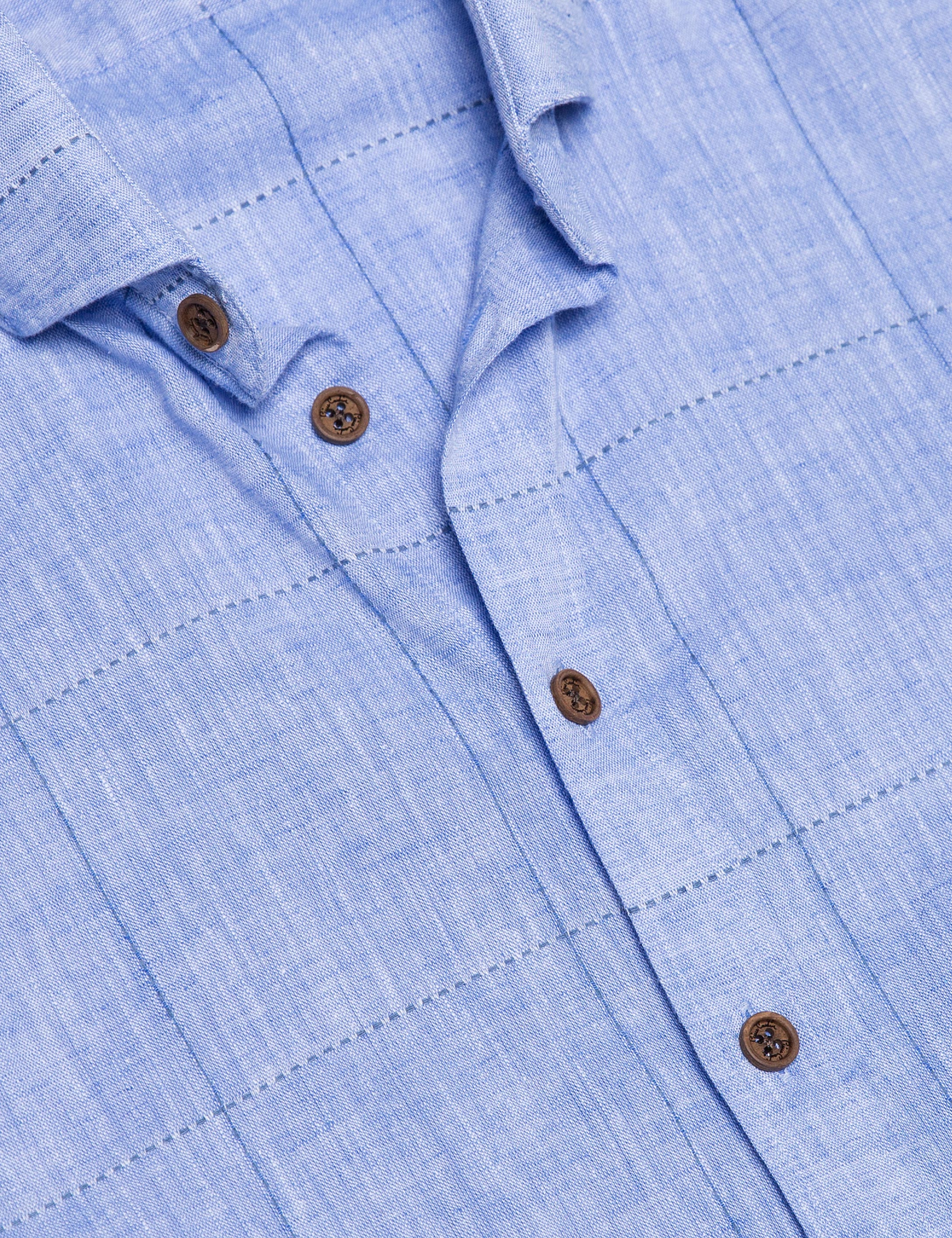 Mavi Slim Fit Keten Karışımlı Gömlek - Image 5