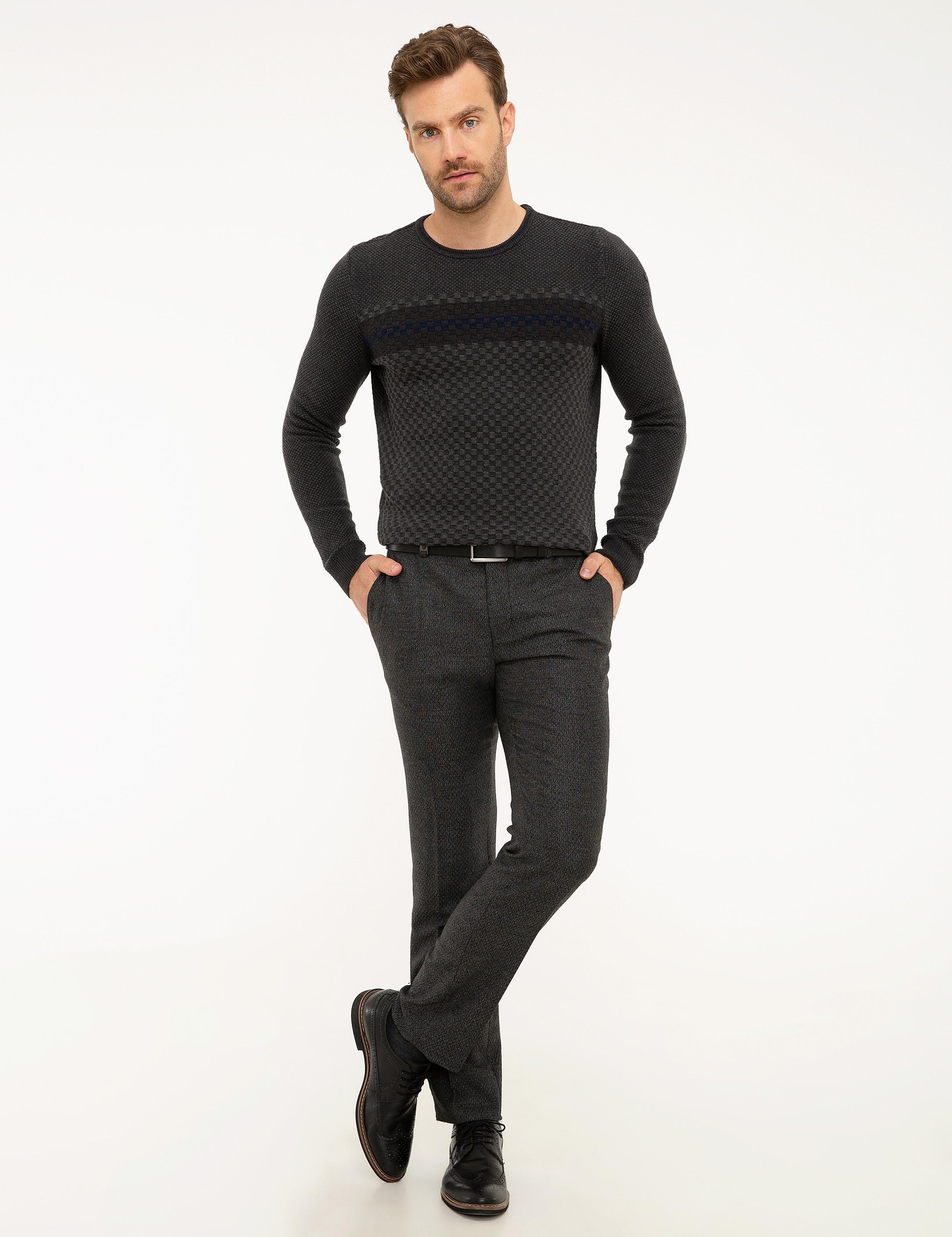 Antrasit Melanj Slim Fit Triko Kazak