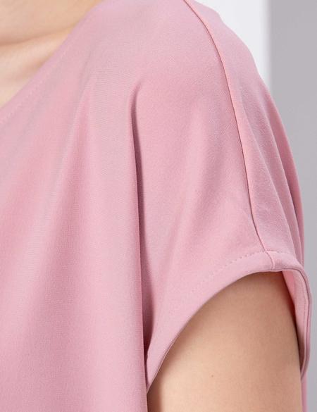 Pudra Pembe Comfort Fit Kayık Yaka T-Shirt - 50197781078