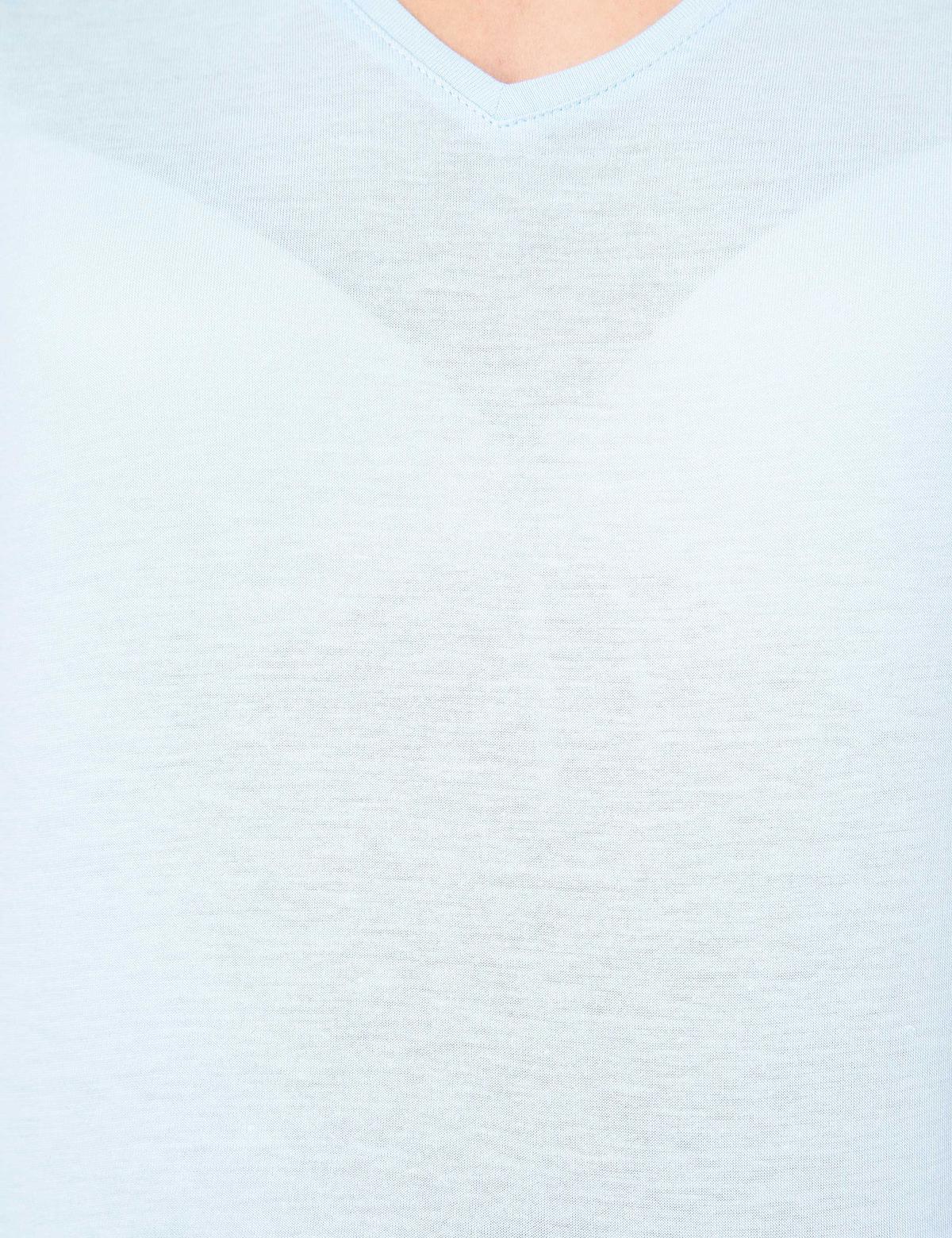 Açık Mavi Regular Fit V Yaka Tişört - 50202619067
