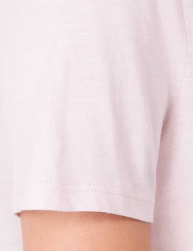 Toz Pembe Regular Fit V Yaka Tişört