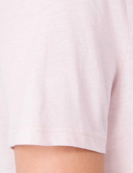 Toz Pembe Regular Fit V Yaka Tişört - 50202619097