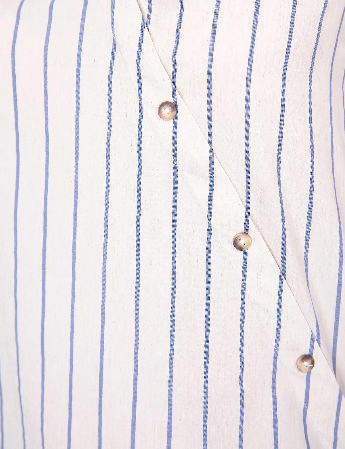 Açık Mavi Crop Çizgili Kısa Kollu Bluz - 50203443006