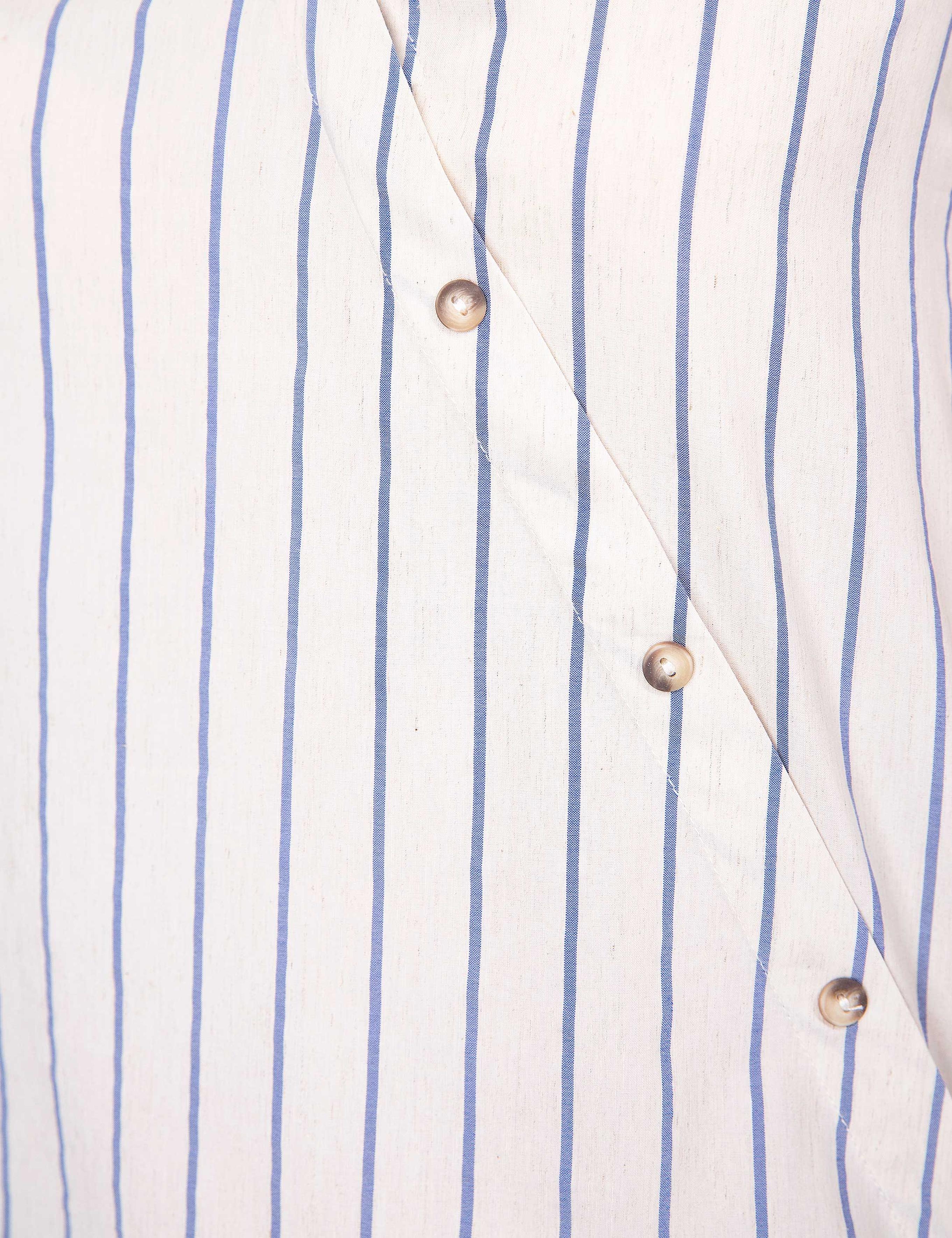 Açık Mavi Crop Çizgili Kısa Kollu Bluz