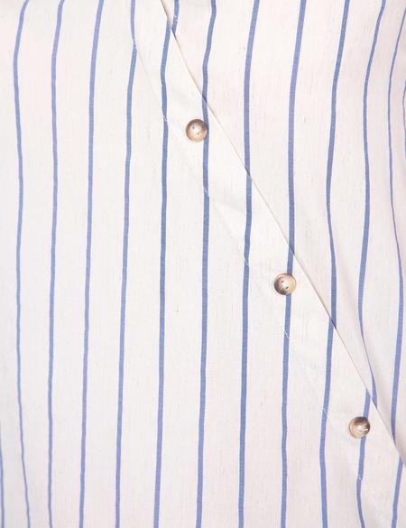 Açık Mavi Crop Çizgili Kısa Kollu Bluz - 50203443006