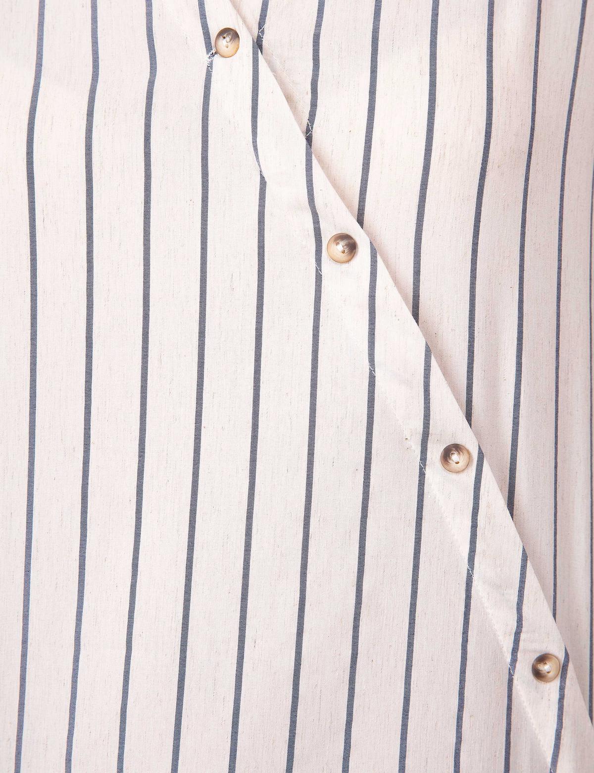 Lacivert Crop Çizgili Kısa Kollu Bluz - 50203443002