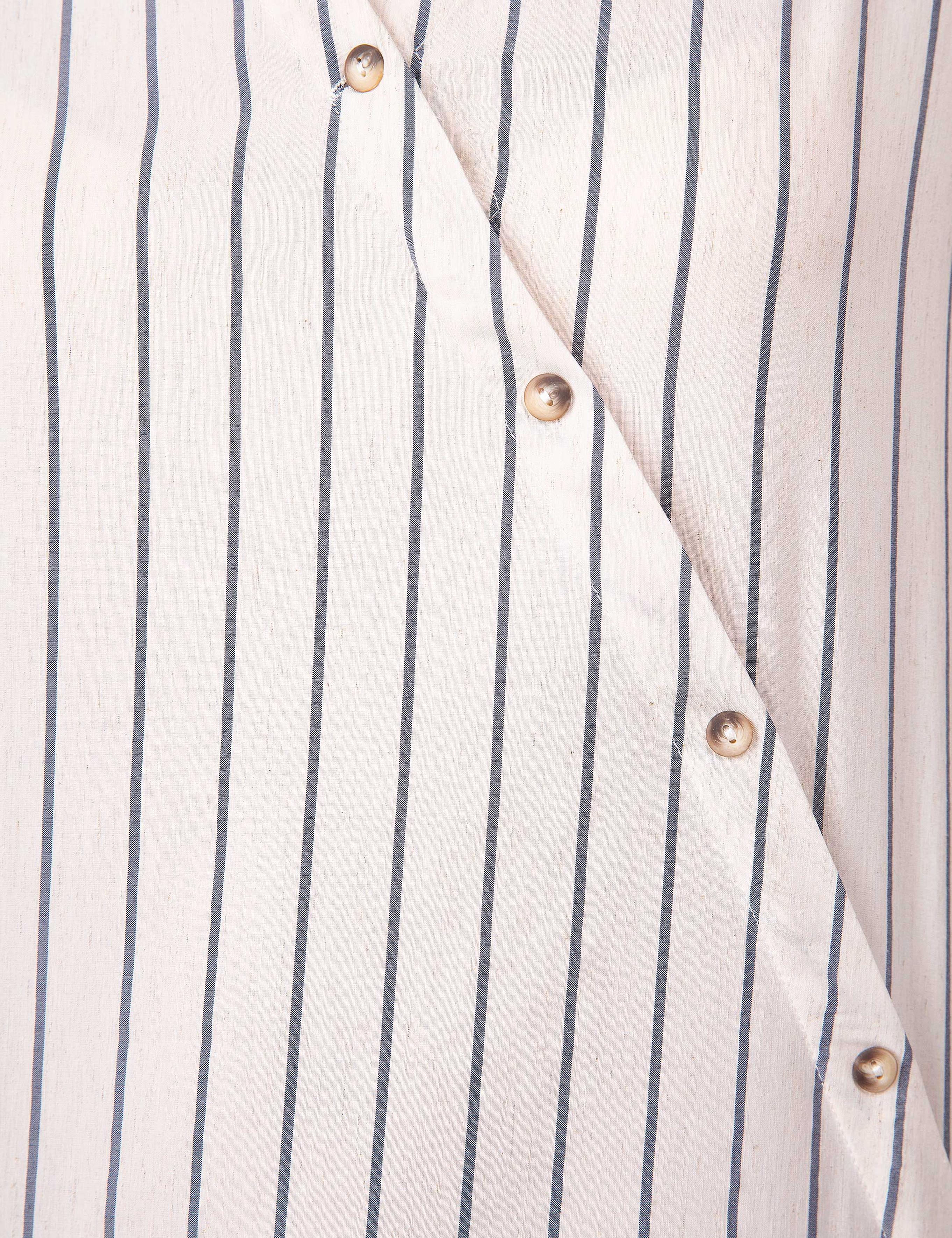 Lacivert Crop Çizgili Kısa Kollu Bluz