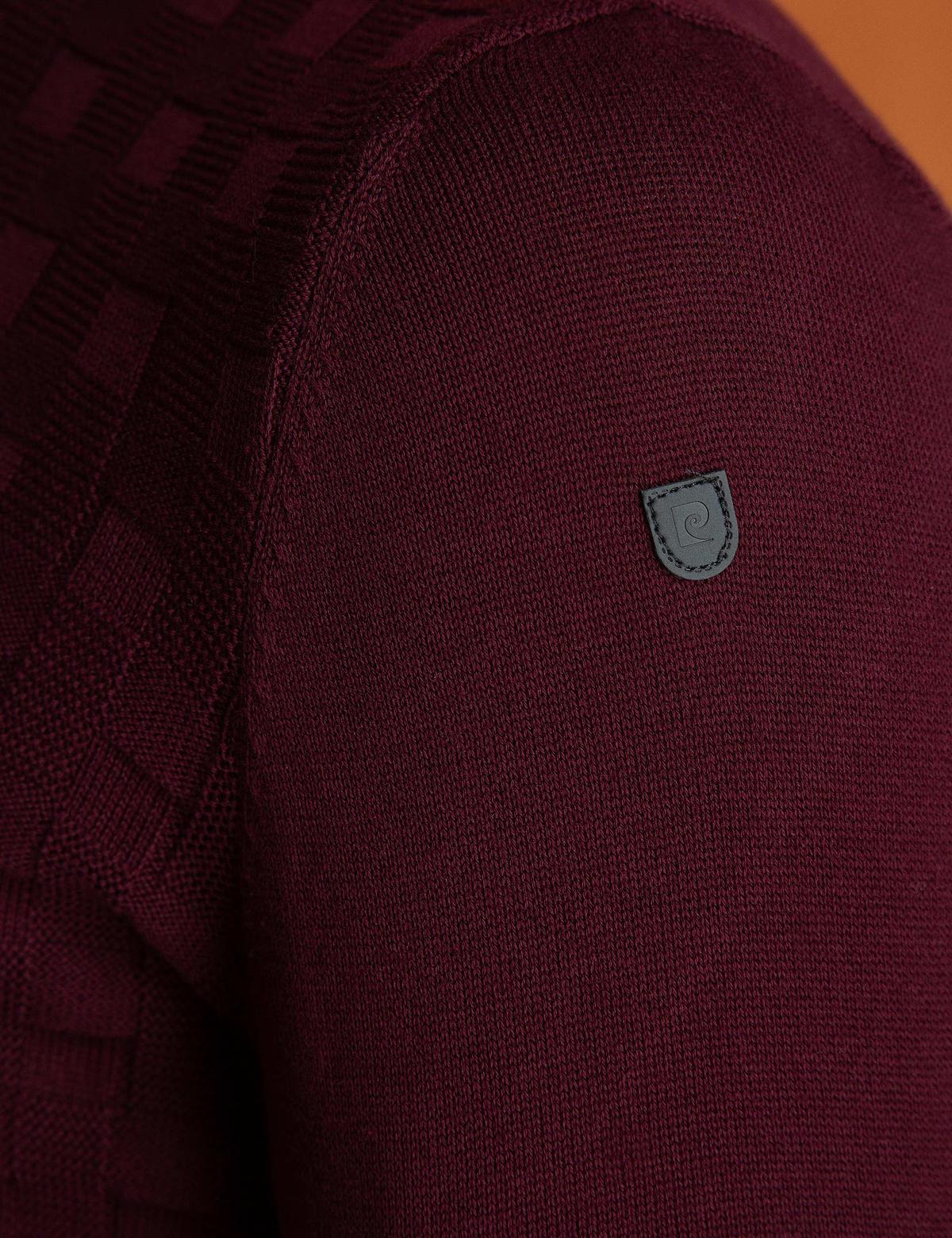 Bordo Slim Fit Yarım Balıkçı Yaka Triko Kazak - 50197192007