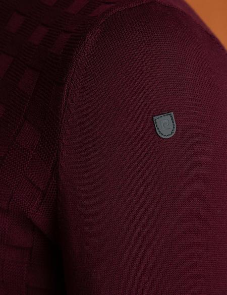 Bordo Slim Fit Yarım Balıkçı Yaka Triko Kazak - 50197192007