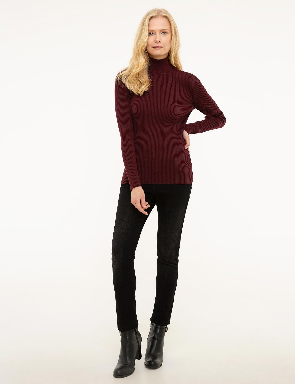 Bordo Slim Fit Balıkçı Yaka Triko Kazak - 50197415019