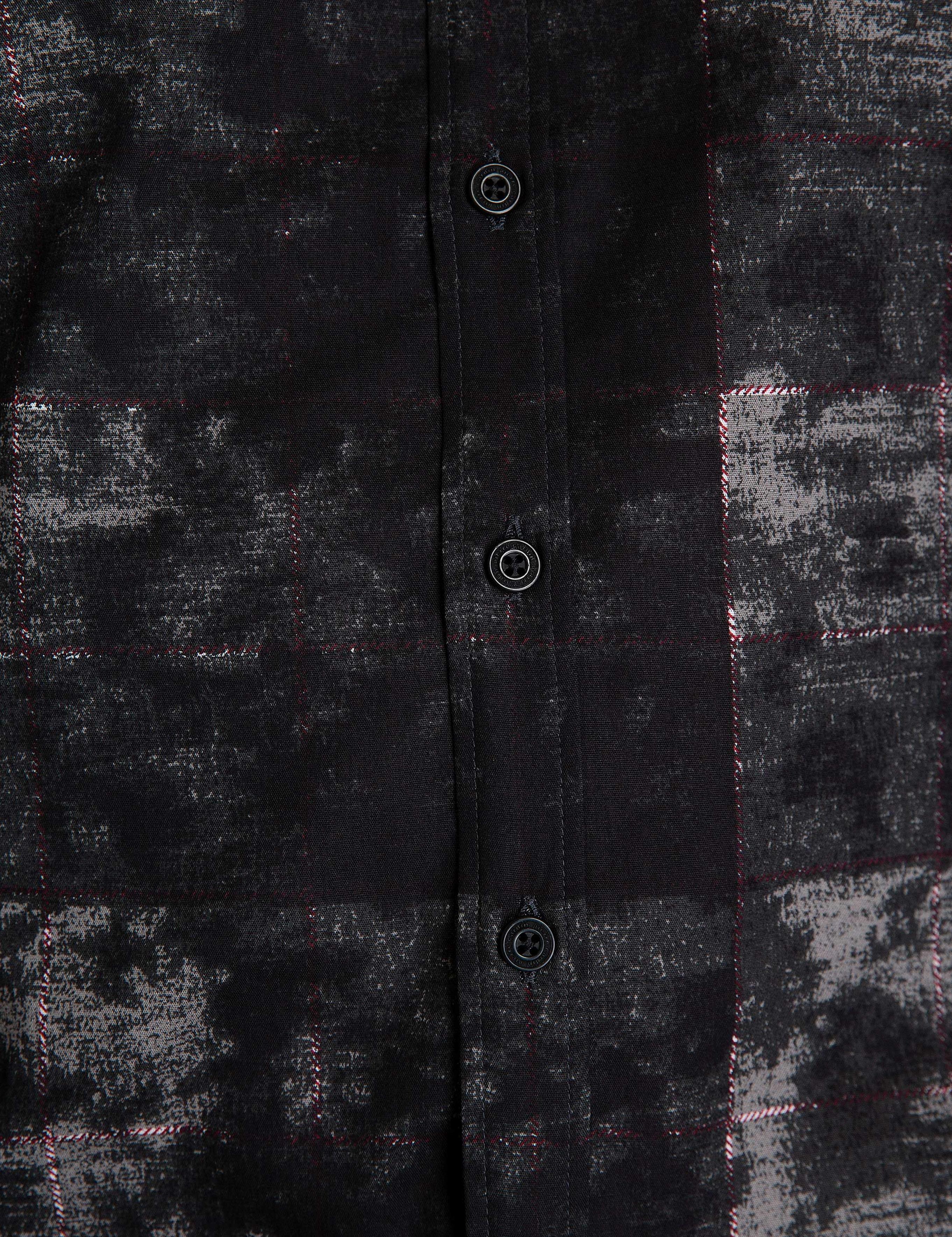 Bordo Detaylı Siyah Regular Fit Gömlek