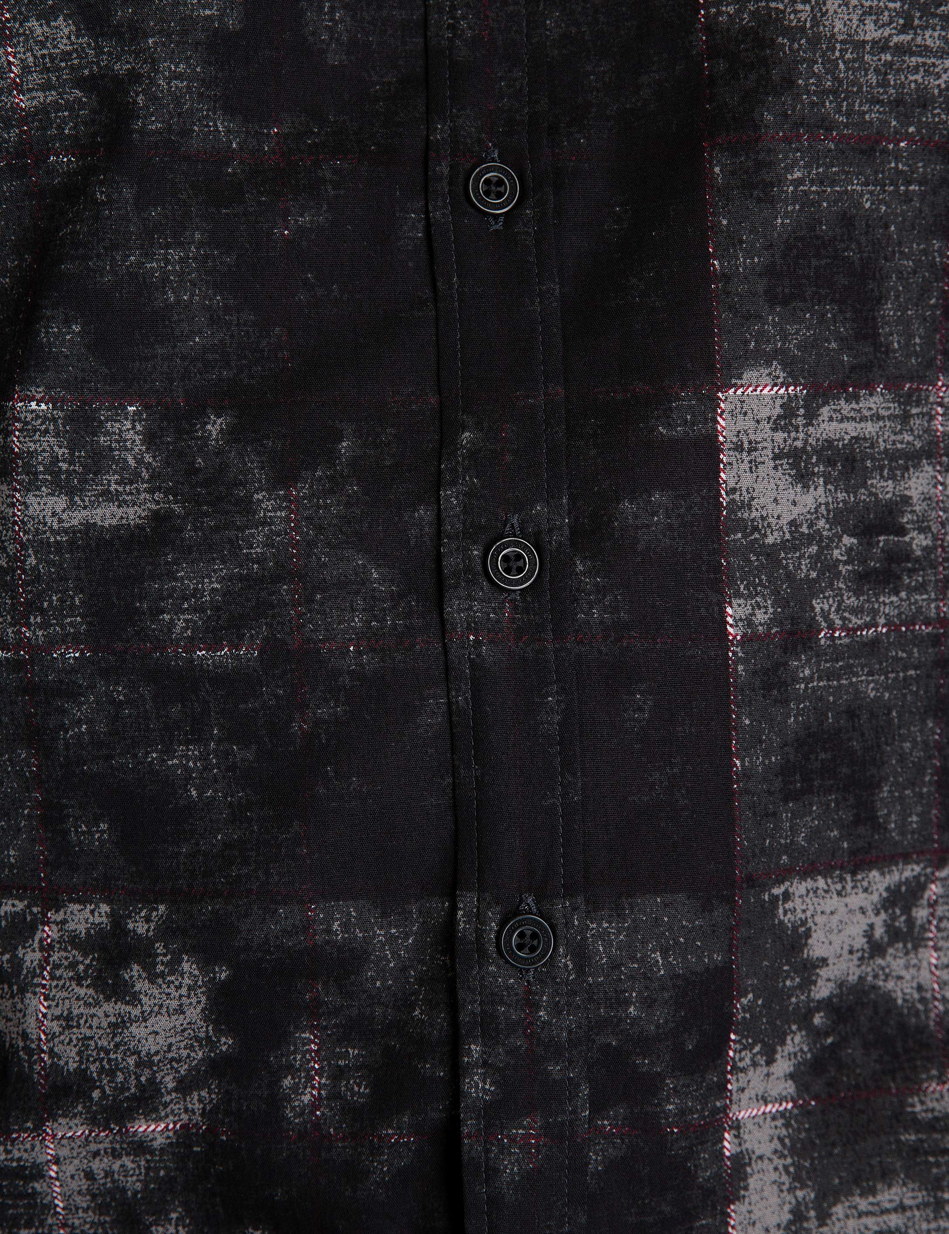 Bordo Detaylı Siyah Regular Fit Gömlek