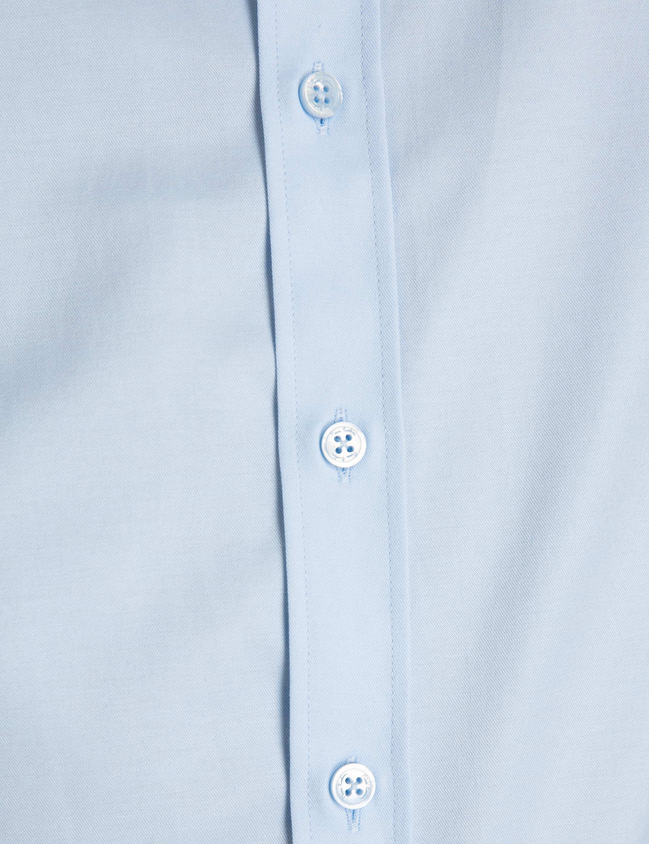 Açık Mavi Slim Fit Uzun Kollu Basic Gömlek - Image 5