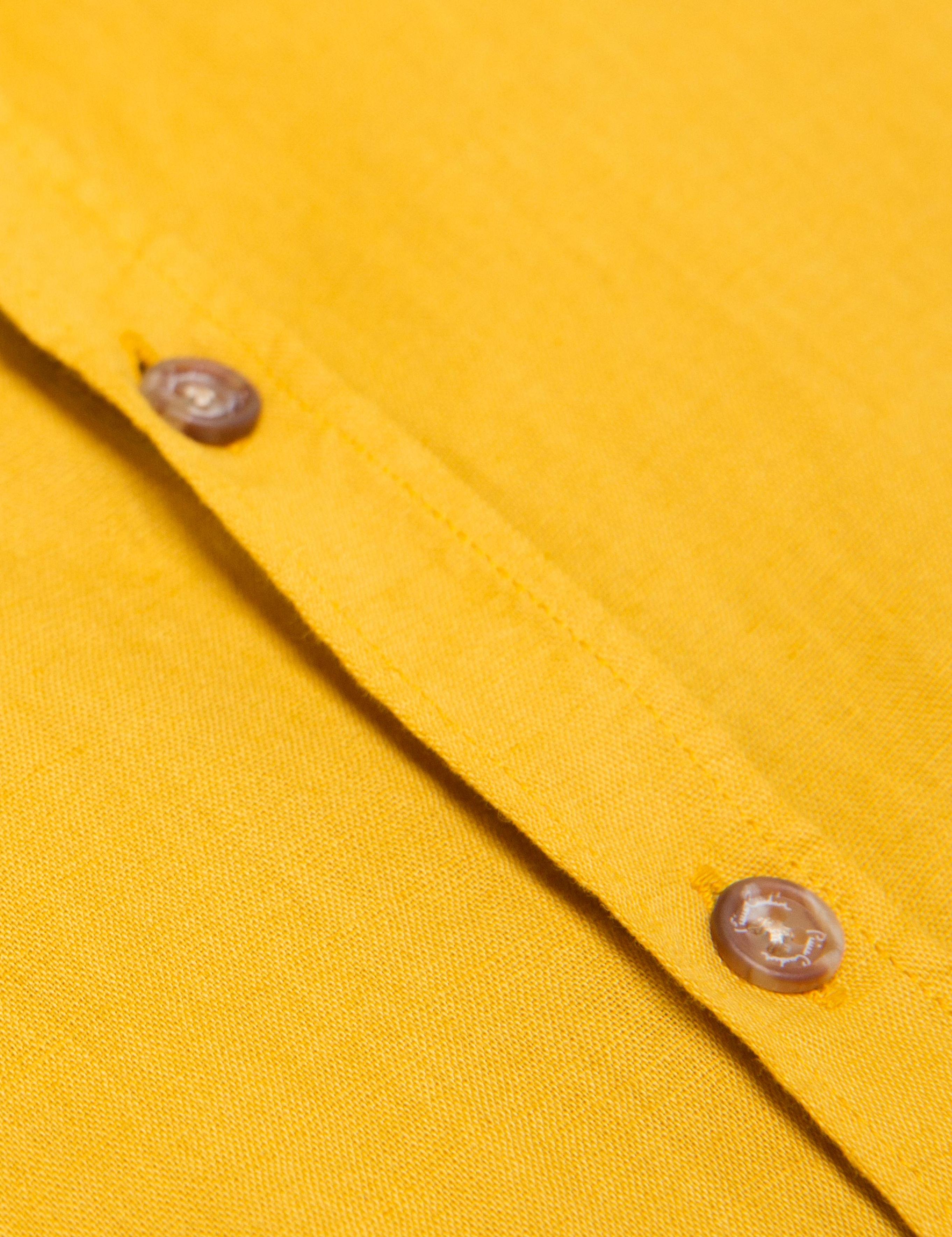 Safran Sarı Slim Fit Keten Karışımlı Gömlek