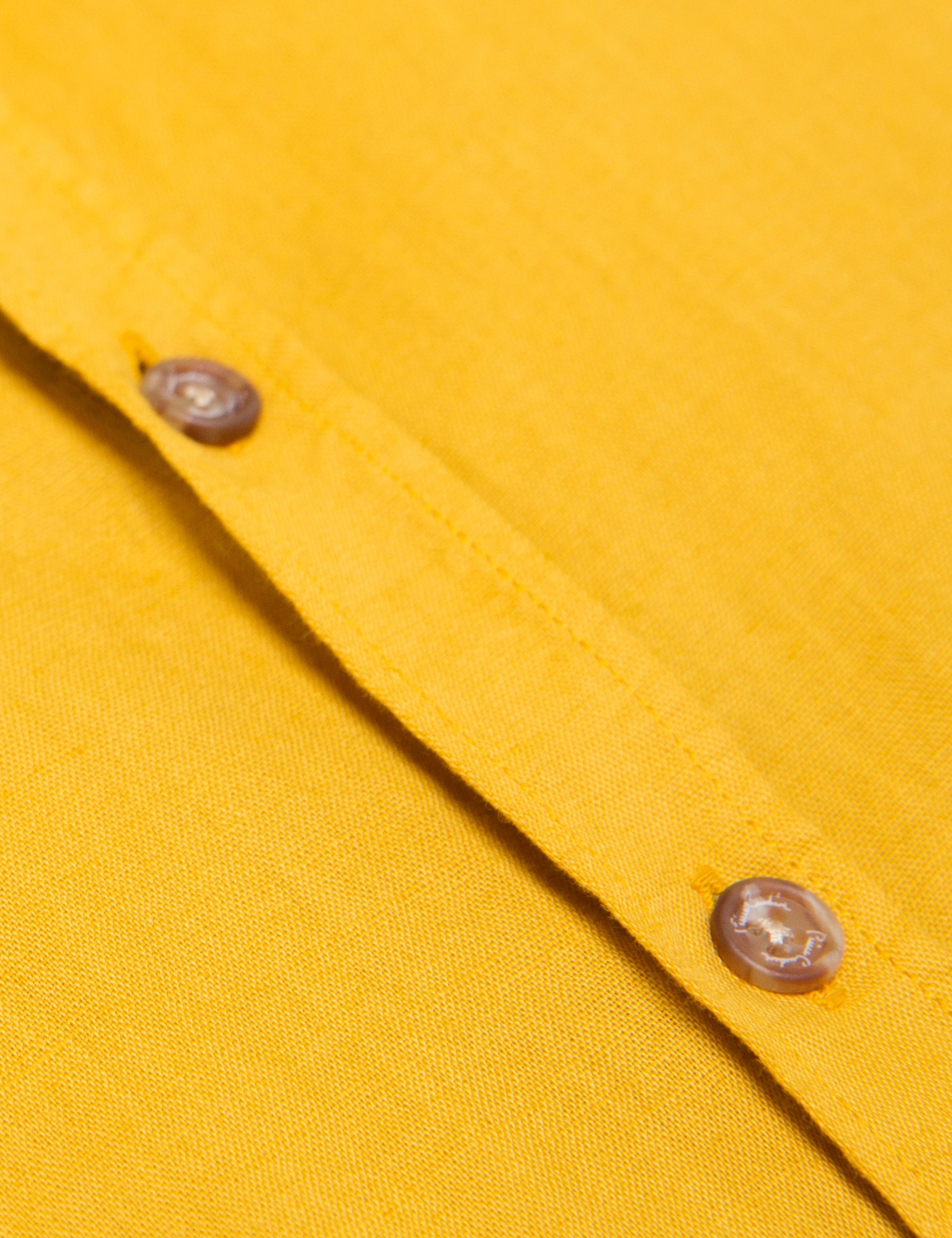 Safran Sarı Slim Fit Keten Karışımlı Gömlek - Image 6