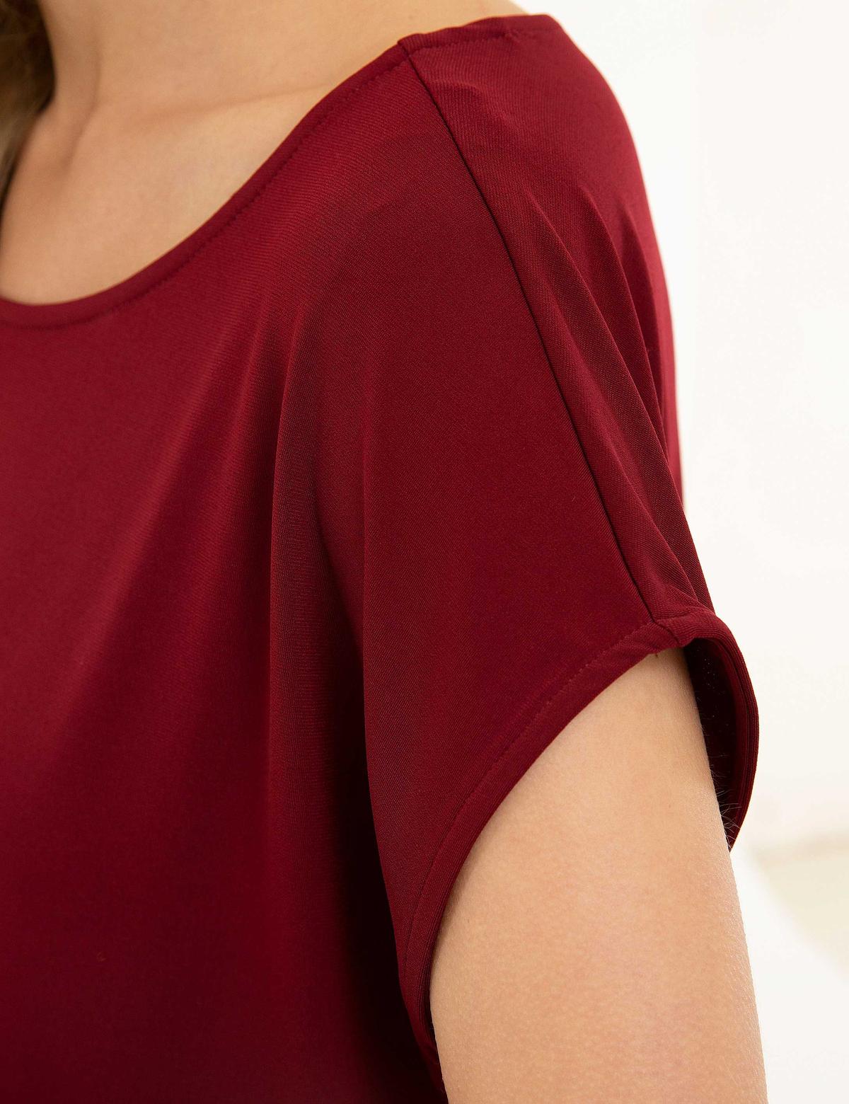 Bordo Comfort Fit Kayık Yaka T-Shirt - 50197781086