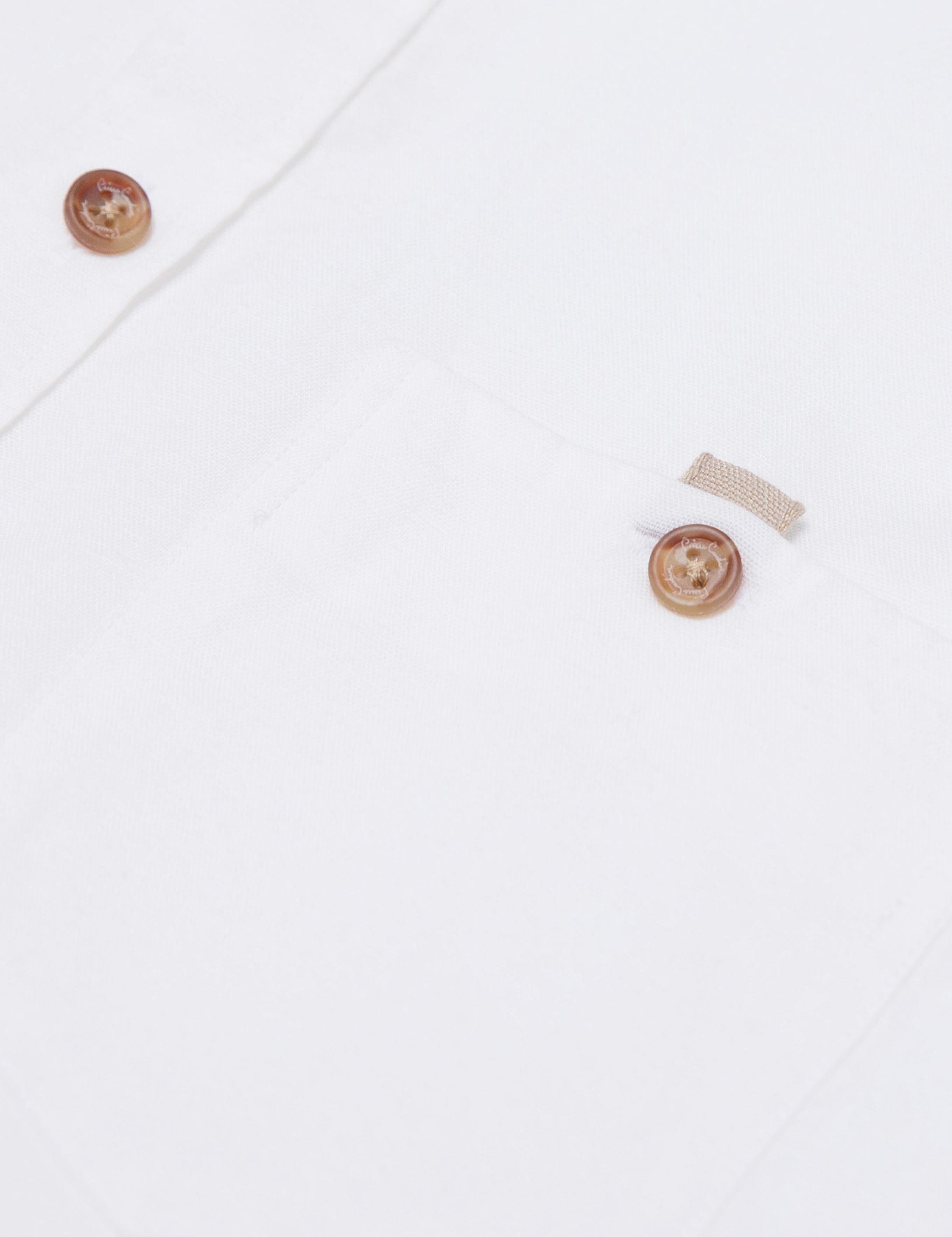 Beyaz Slim Fit Kısa Kollu Keten Karışımlı Gömlek