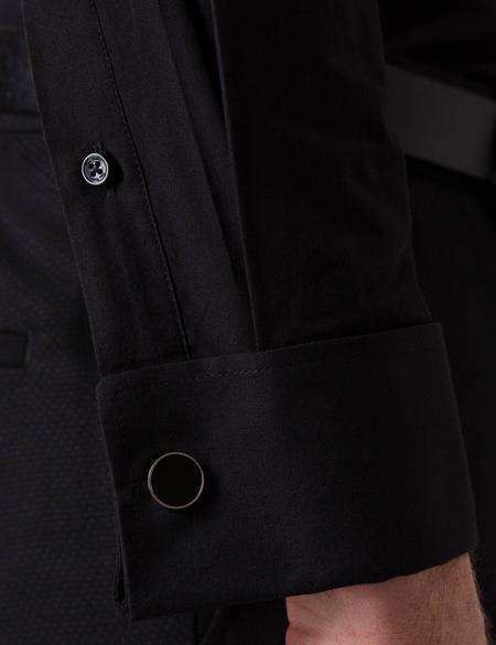 Siyah Slim Fit Uzun Kollu Basic Gömlek - 50204596014