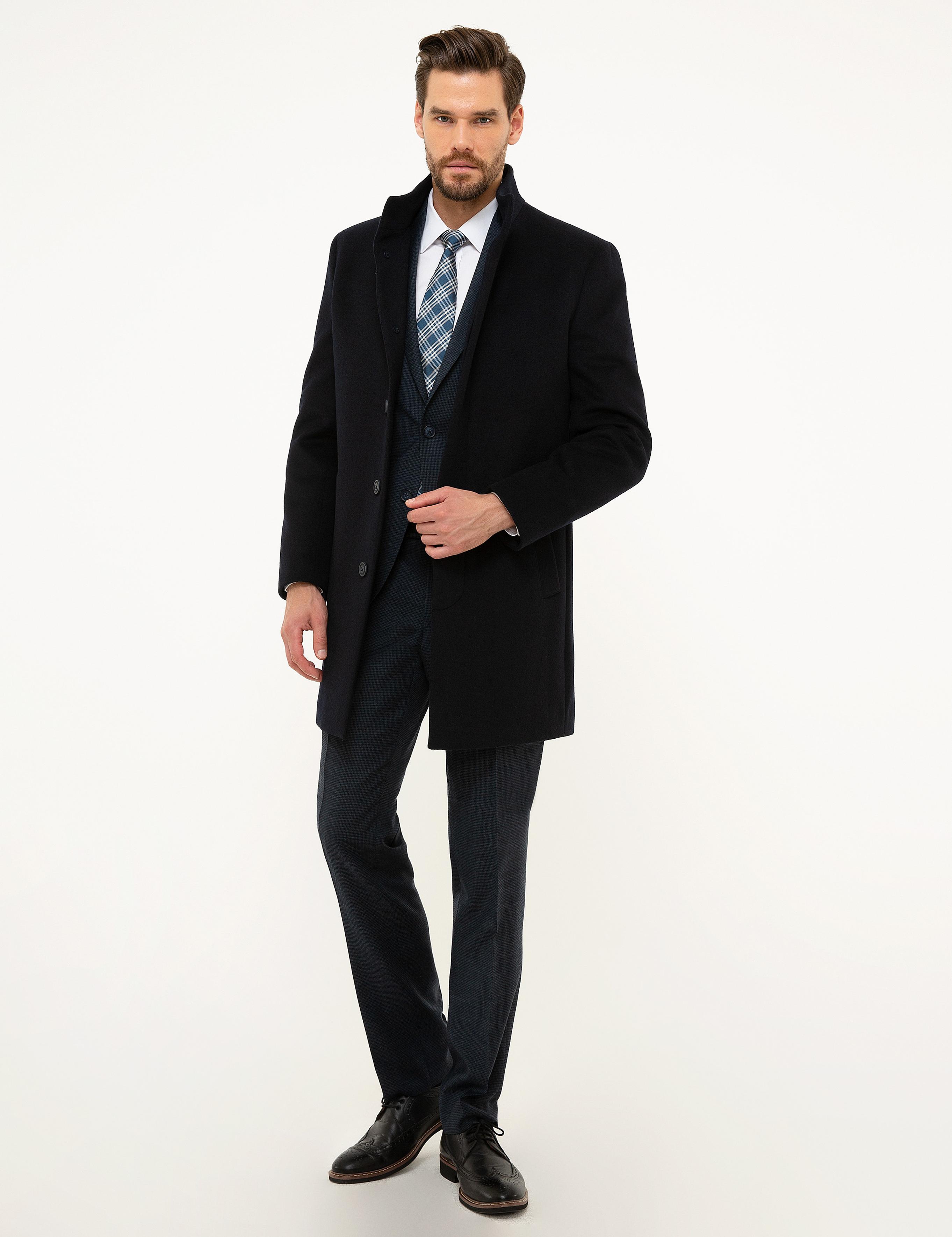 Lacivert Slim Fit Palto