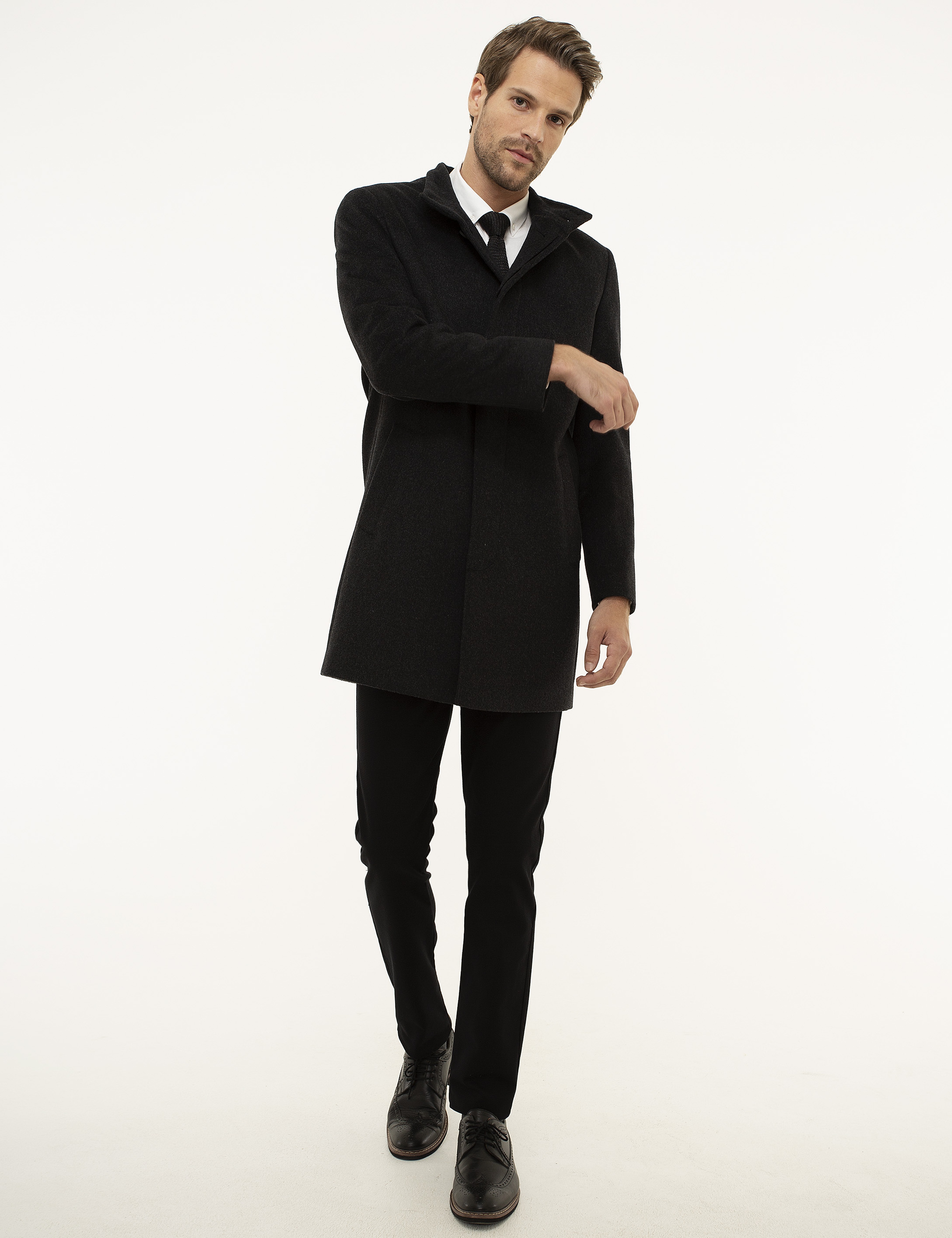 Antrasit Slim Fit Palto - Image 5