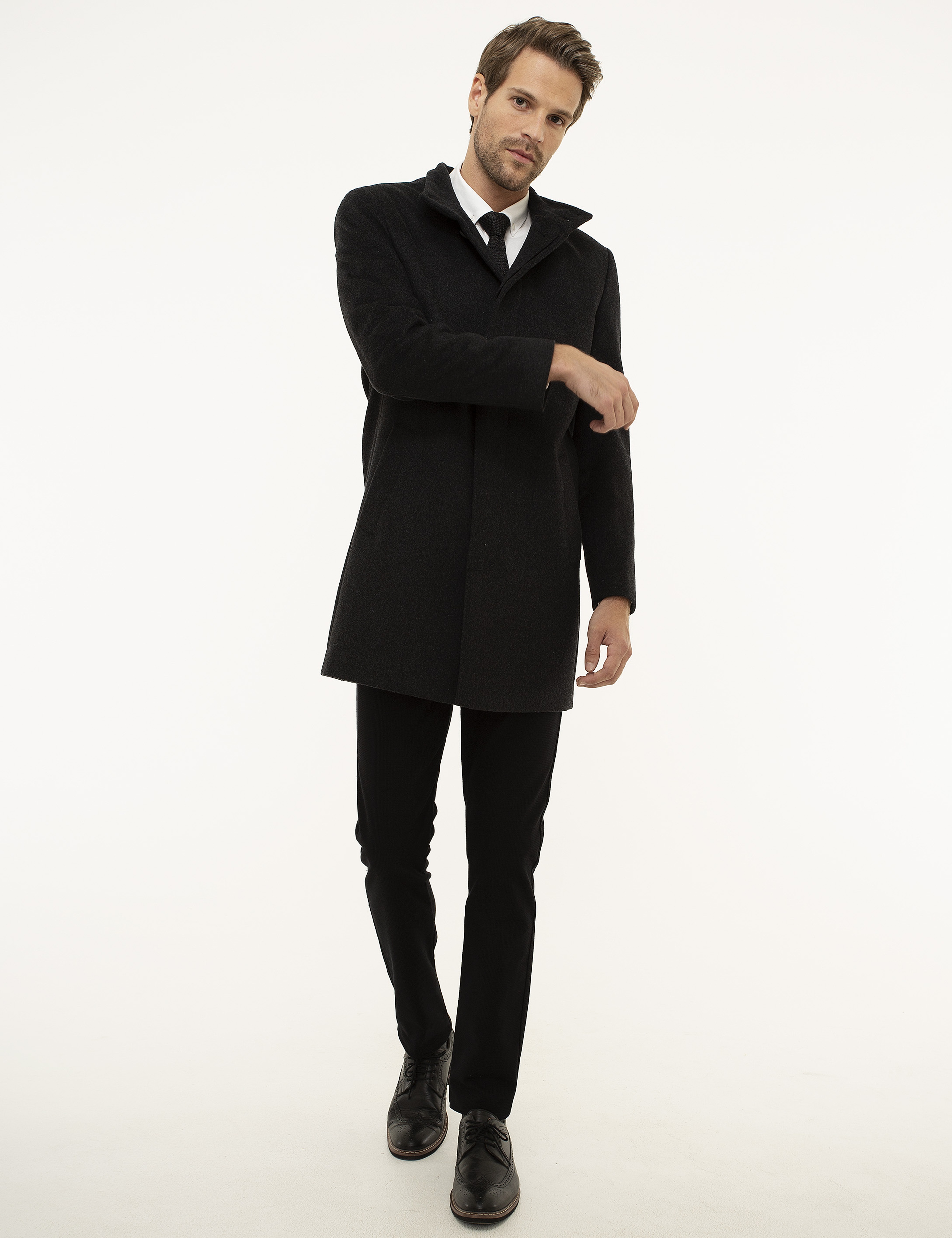 Antrasit Slim Fit Palto
