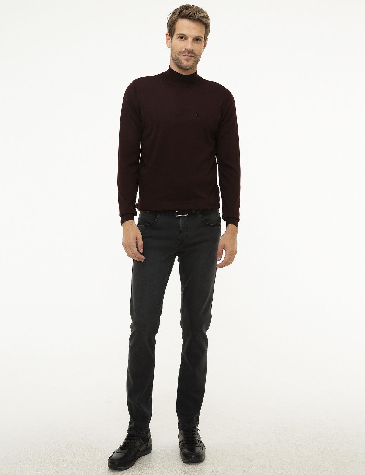 Bordo Slim Fit Yarım Balıkçı Yaka Basic Triko Kazak - 50206758016