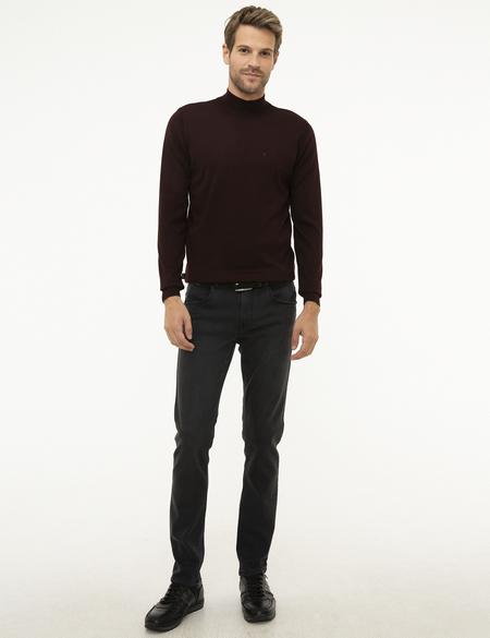 Bordo Slim Fit Yarım Balıkçı Yaka Basic Triko Kazak - 50206758016