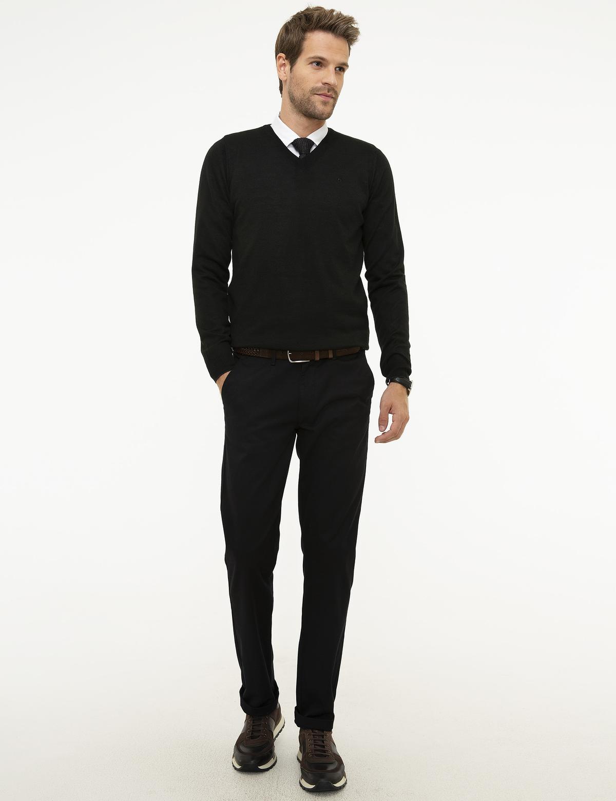 Siyah Slim Fit Basic Kazak - 50206762013