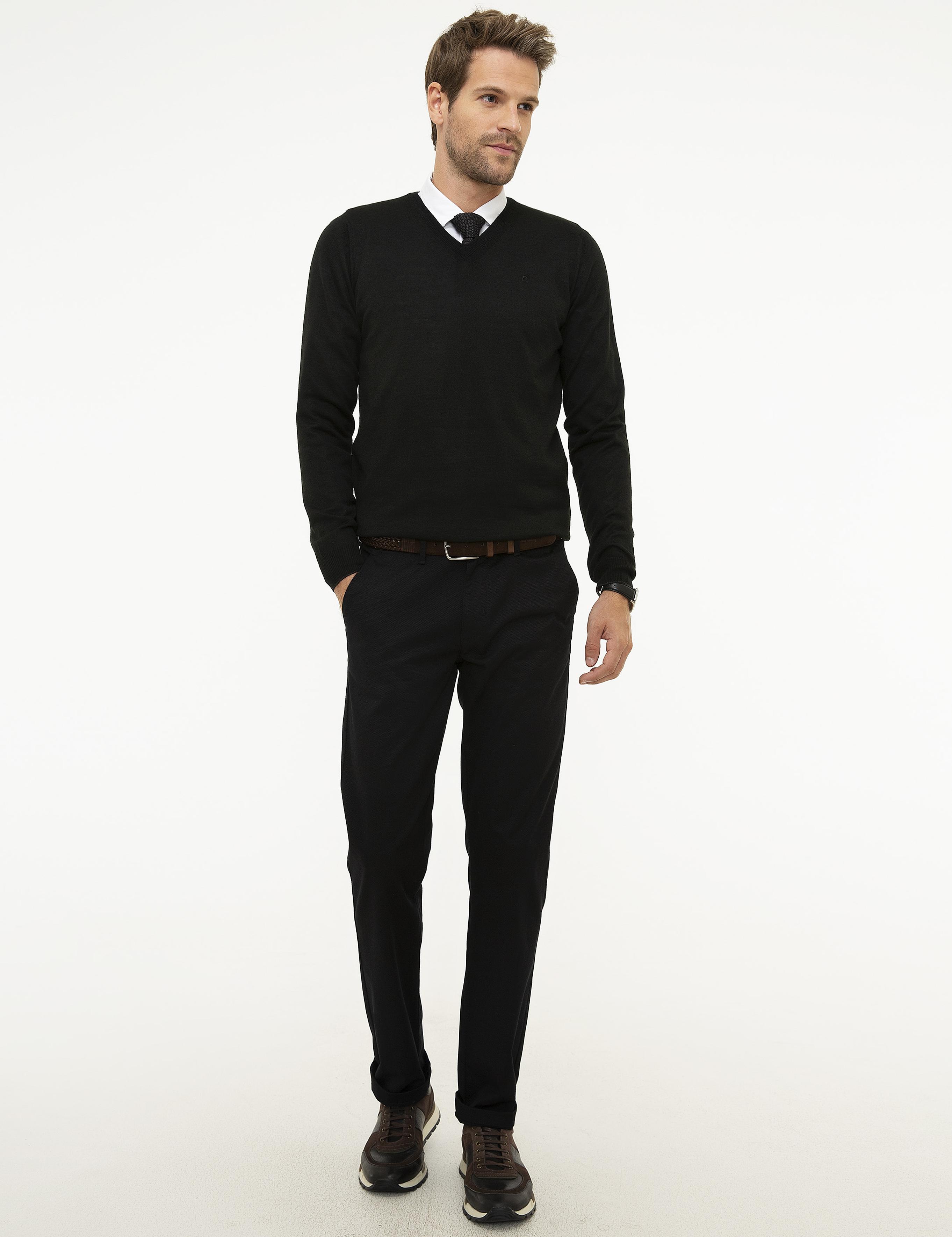 Siyah Slim Fit Basic Kazak