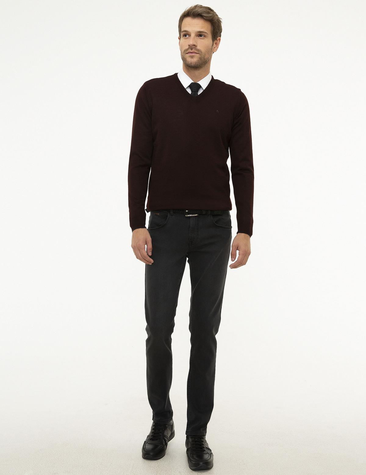 Bordo Slim Fit Basic Triko Kazak - 50206762033